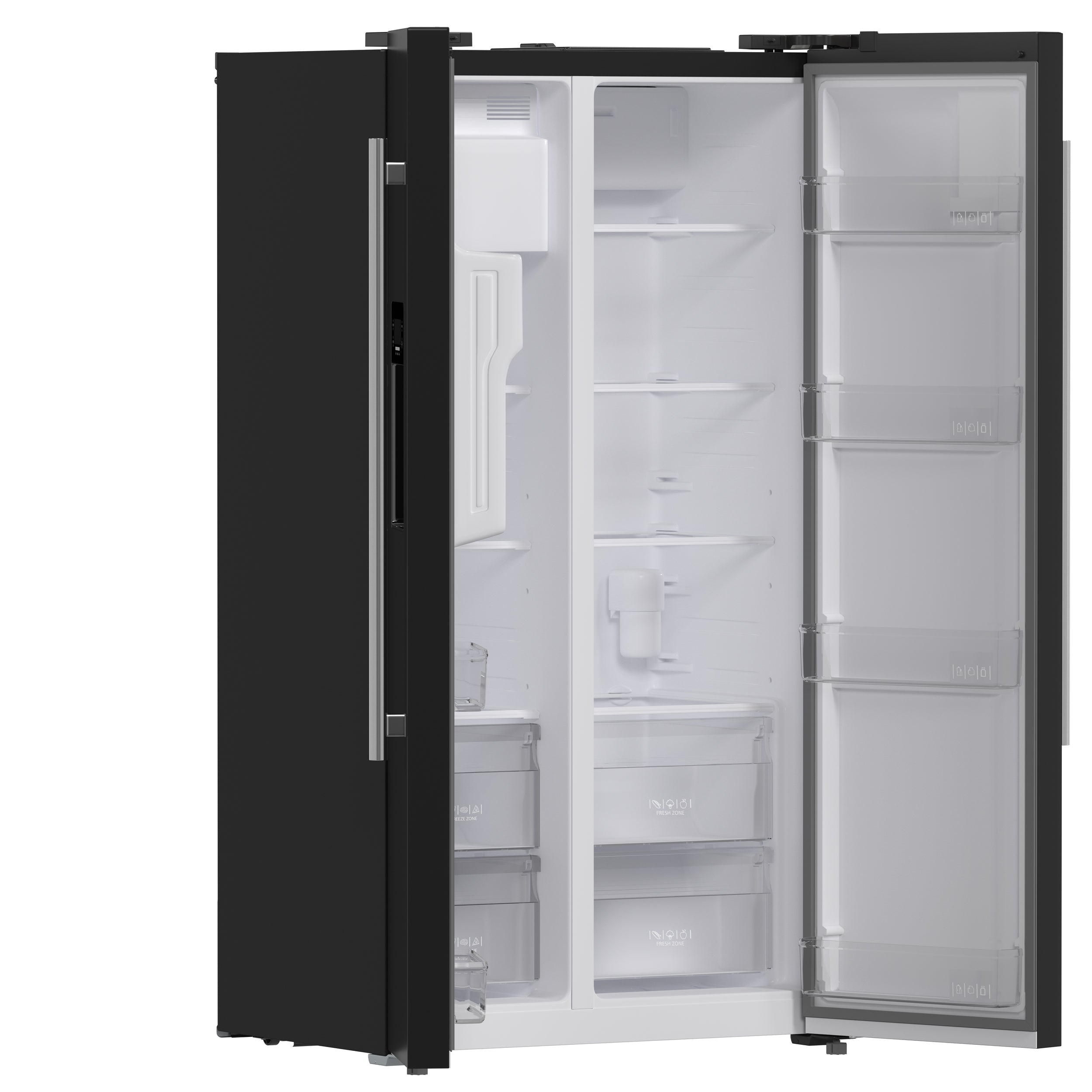 Forno Salerno 36-Inch Side-by-Side Refrigerator, 20 cu. ft., Water & Ice Dispenser, Black with Stainless Steel Handles, FFRBI1844-36BLK