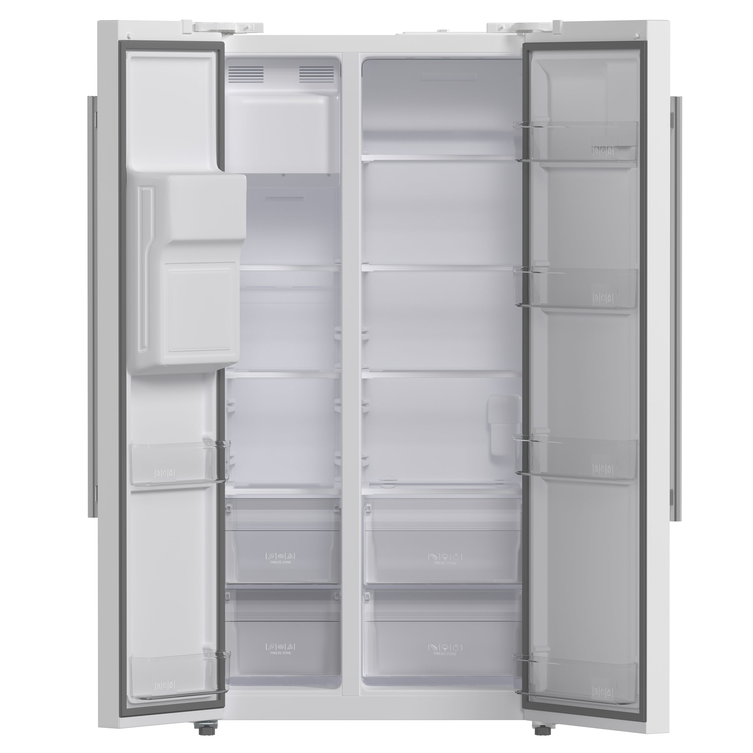 Forno Salerno 36" Side-by-Side Refrigerator, 20 cu. ft., White, External Water & Ice Dispenser, Stainless Steel Handles, FFRBI1844-36WHT