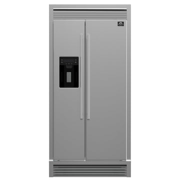 Forno Salerno 40-Inch Built-In Side-by-Side Refrigerator, 20 Cu. Ft., Water & Ice Dispenser, Stainless Steel with Grill Trim Kit (FFRBI1844-40SG)