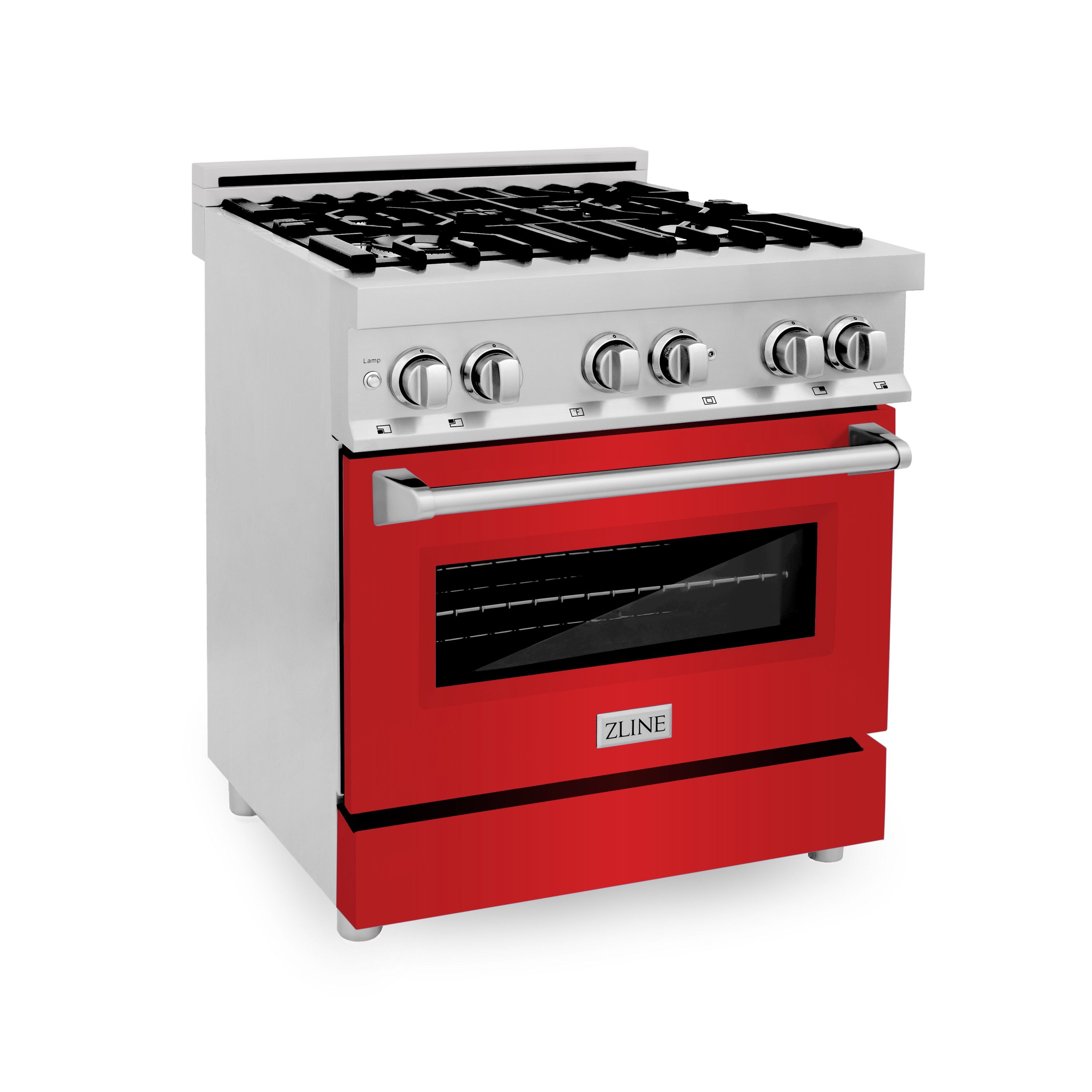 ZLINE 30 in. Dual Fuel Range with Gas Cooktop and Electric Oven in Stainless Steel with Red Matte Door (RA-RM-30)