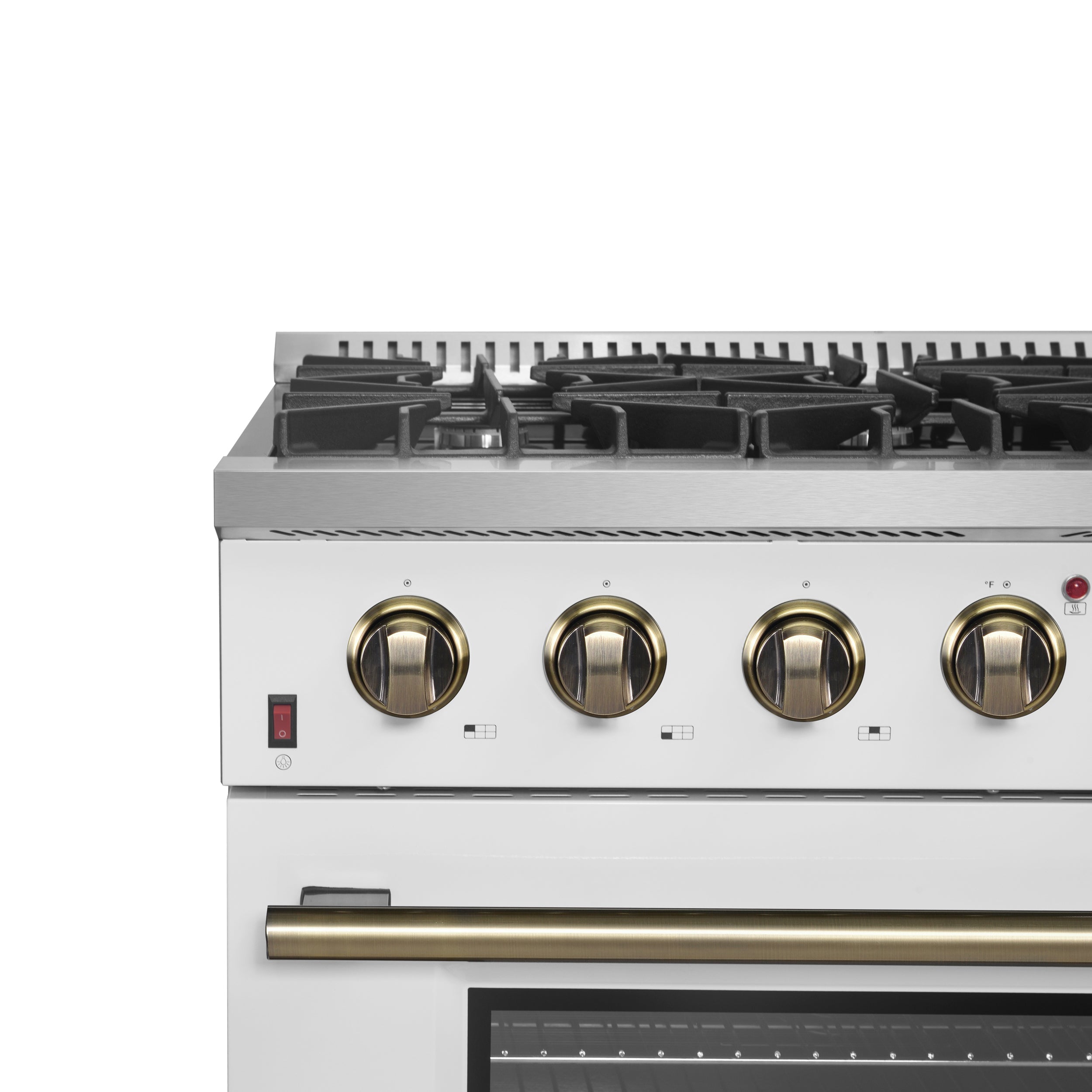 Forno Galiano 36 Inch Gas Range, 5.36 cu. ft. Oven, 6 Sealed Burners, White with Antique Brass Accents, Model FFSGS6244-36WHT