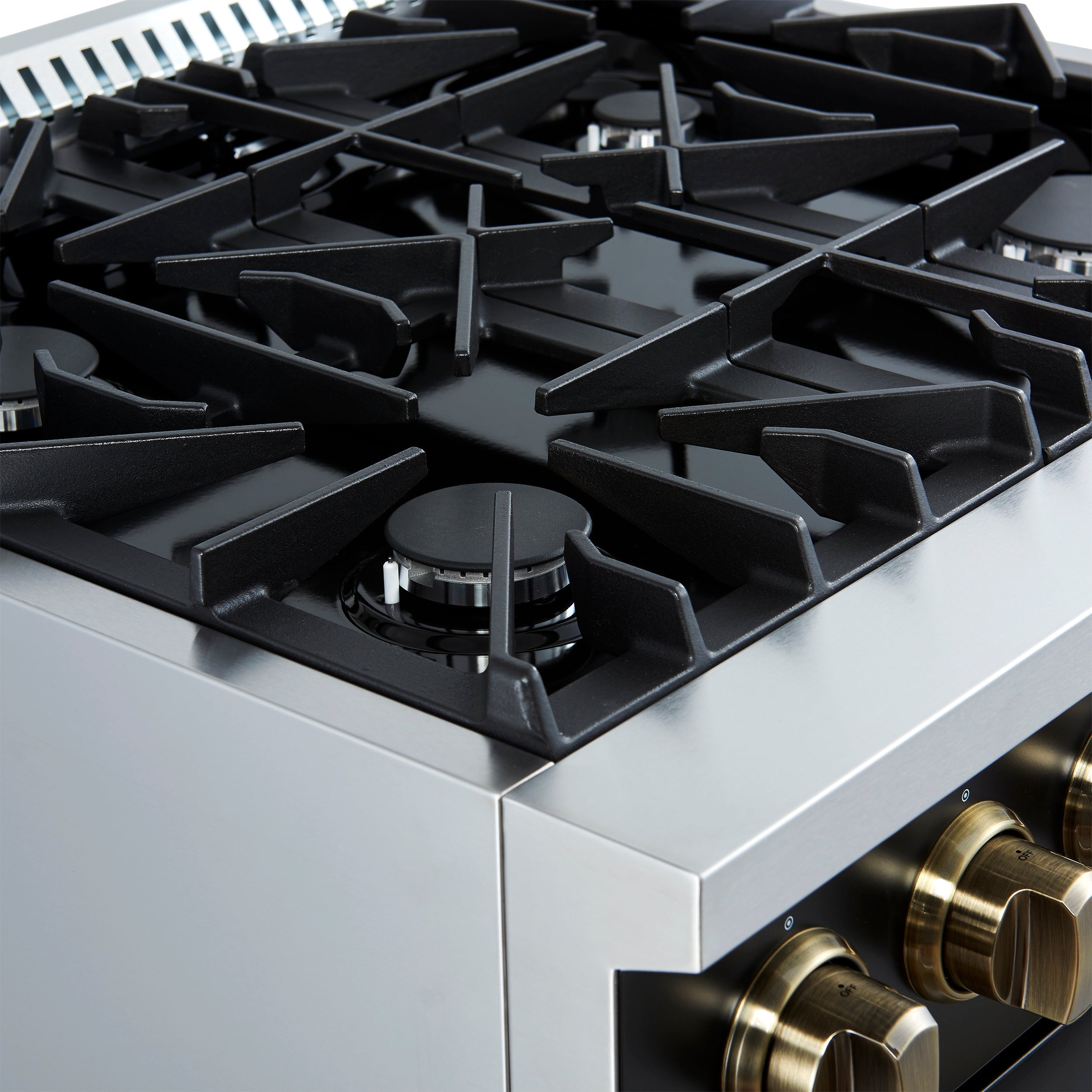 FORNO Marco 30-Inch Gas Range, 4.32 cu. ft. Oven, 4 Sealed Burners, Temperature Gauge, Black with Antique Brass Accents (Model FFSGS6277-30BLK)