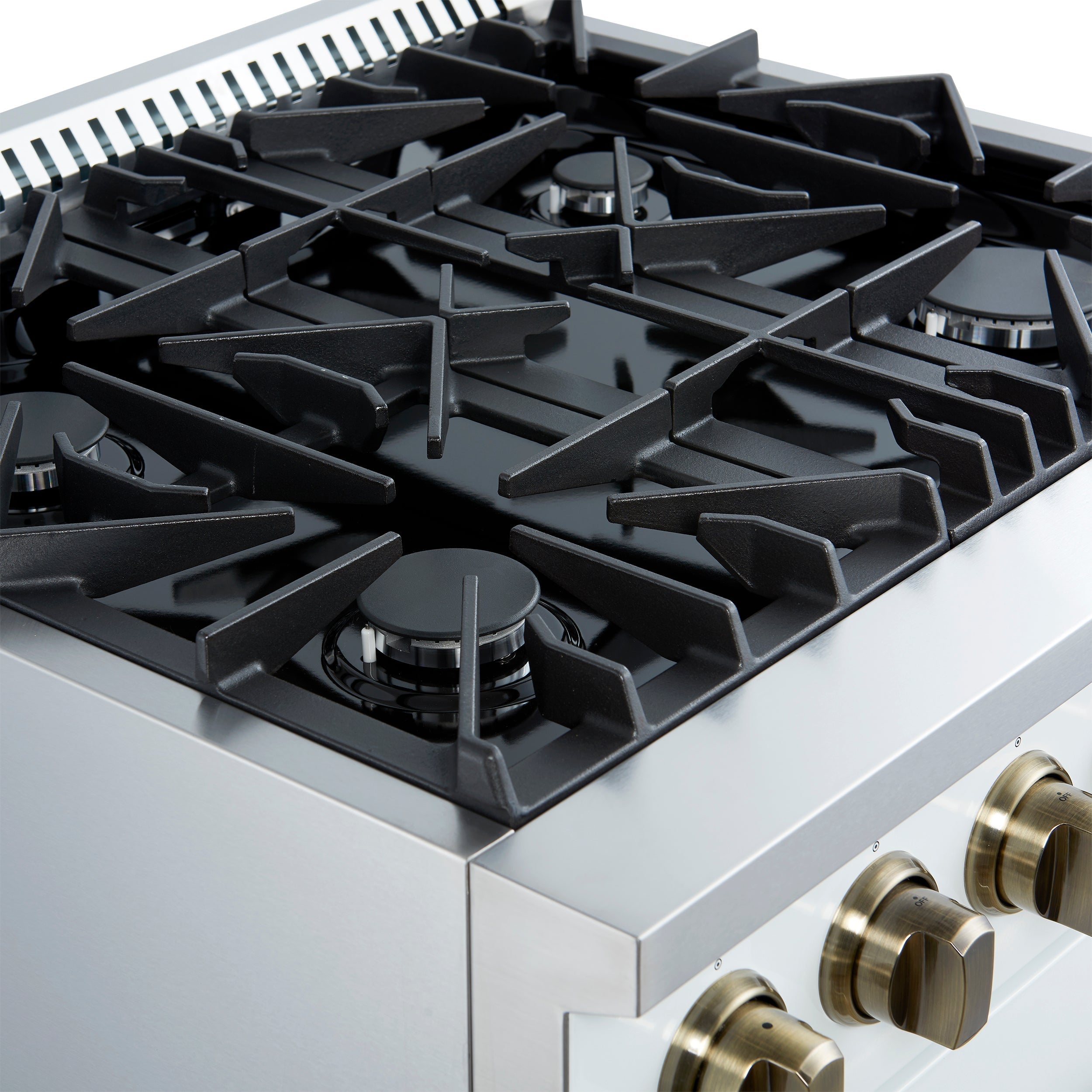 Forno Marco 30-Inch Gas Range, 4.32 cu ft Oven, 4 Sealed Burners, Temperature Gauge, White with Antique Brass Accents (FFSGS6277-30WHT)