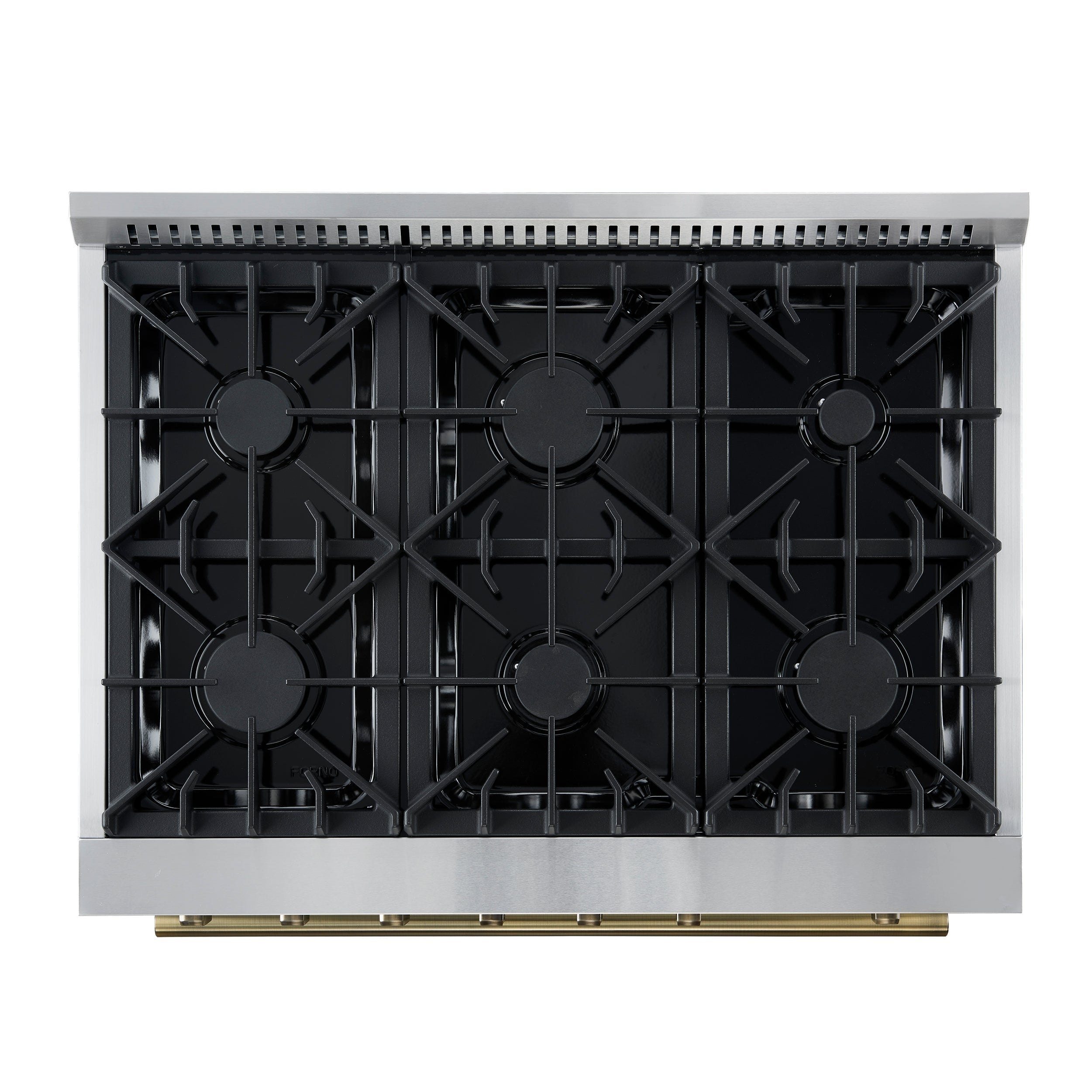 Forno Marco 36-Inch Gas Range, 5.36 cu. ft. Oven, 6 Sealed Burners, Built-In Temperature Gauge, Black with Antique Brass Accents (Model FFSGS6277-36BLK)