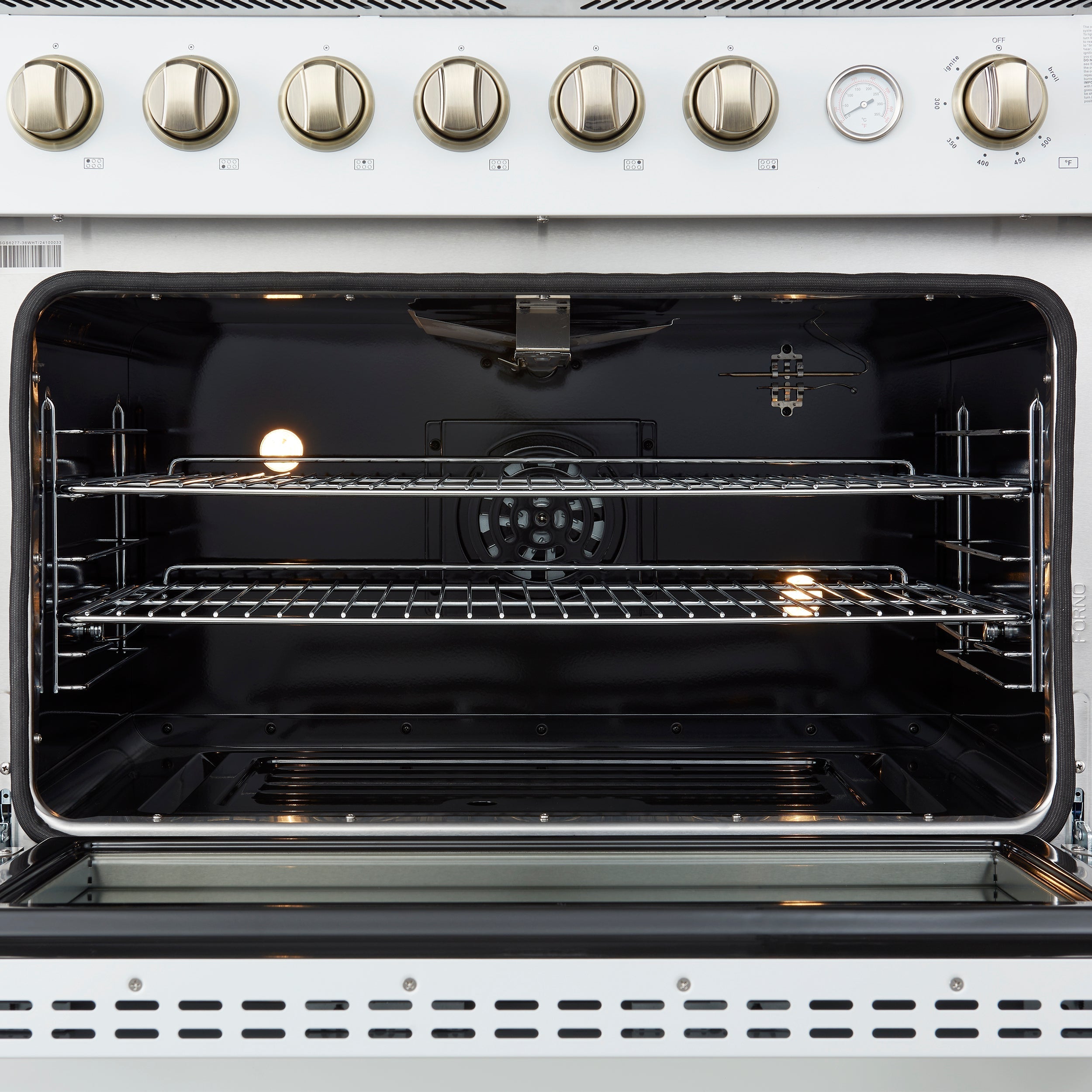 Forno Marco 36-Inch Gas Range, 5.36 cu. ft. Oven, 6 Sealed Burners, Temperature Gauge, White with Antique Brass Accents (FFSGS6277-36WHT)