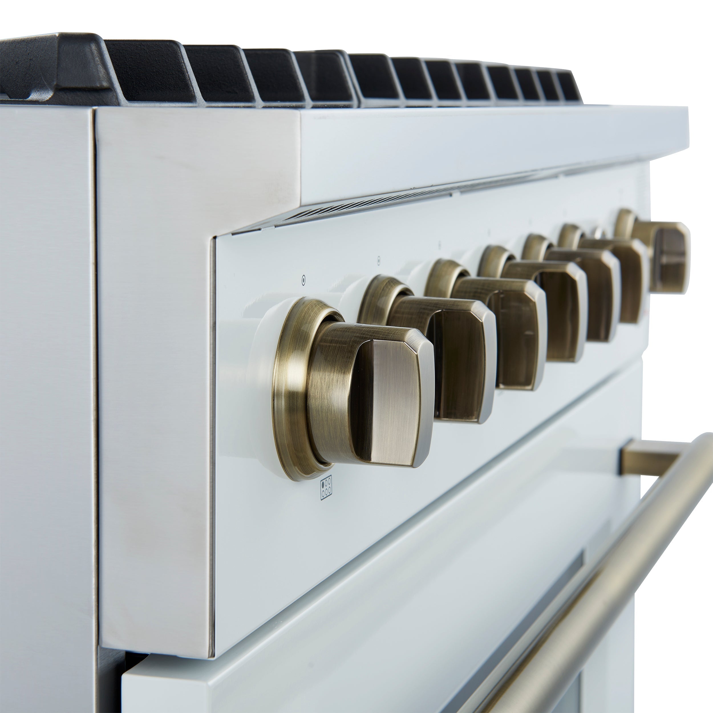 Forno Marco 36-Inch Gas Range, 5.36 cu. ft. Oven, 6 Sealed Burners, Temperature Gauge, White with Antique Brass Accents (FFSGS6277-36WHT)