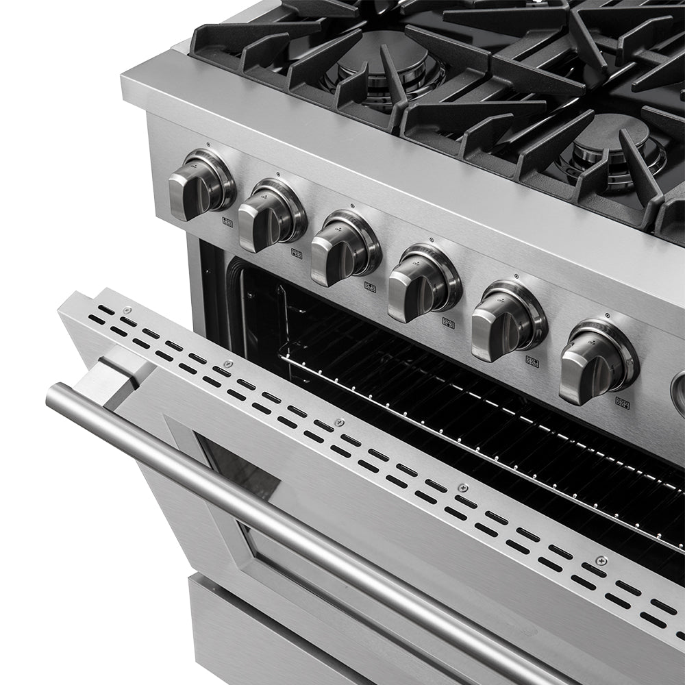 Forno Marco 36-Inch Freestanding Gas Range with 6 Sealed Burners, 5.36 cu. ft. Oven Capacity, Built-In Temperature Gauge, Stainless Steel (Model FFSGS6277-36)
