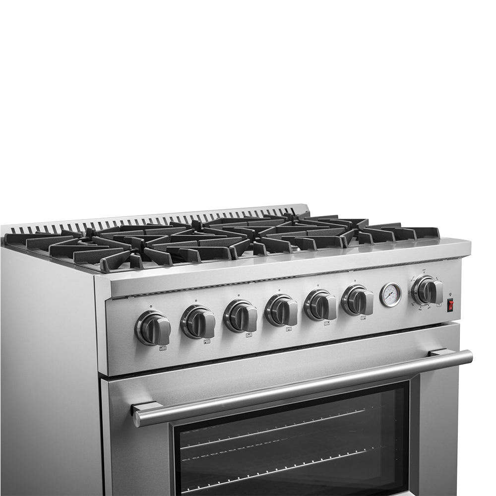 Forno Marco 36-Inch Freestanding Gas Range with 6 Sealed Burners, 5.36 cu. ft. Oven Capacity, Built-In Temperature Gauge, Stainless Steel (Model FFSGS6277-36)