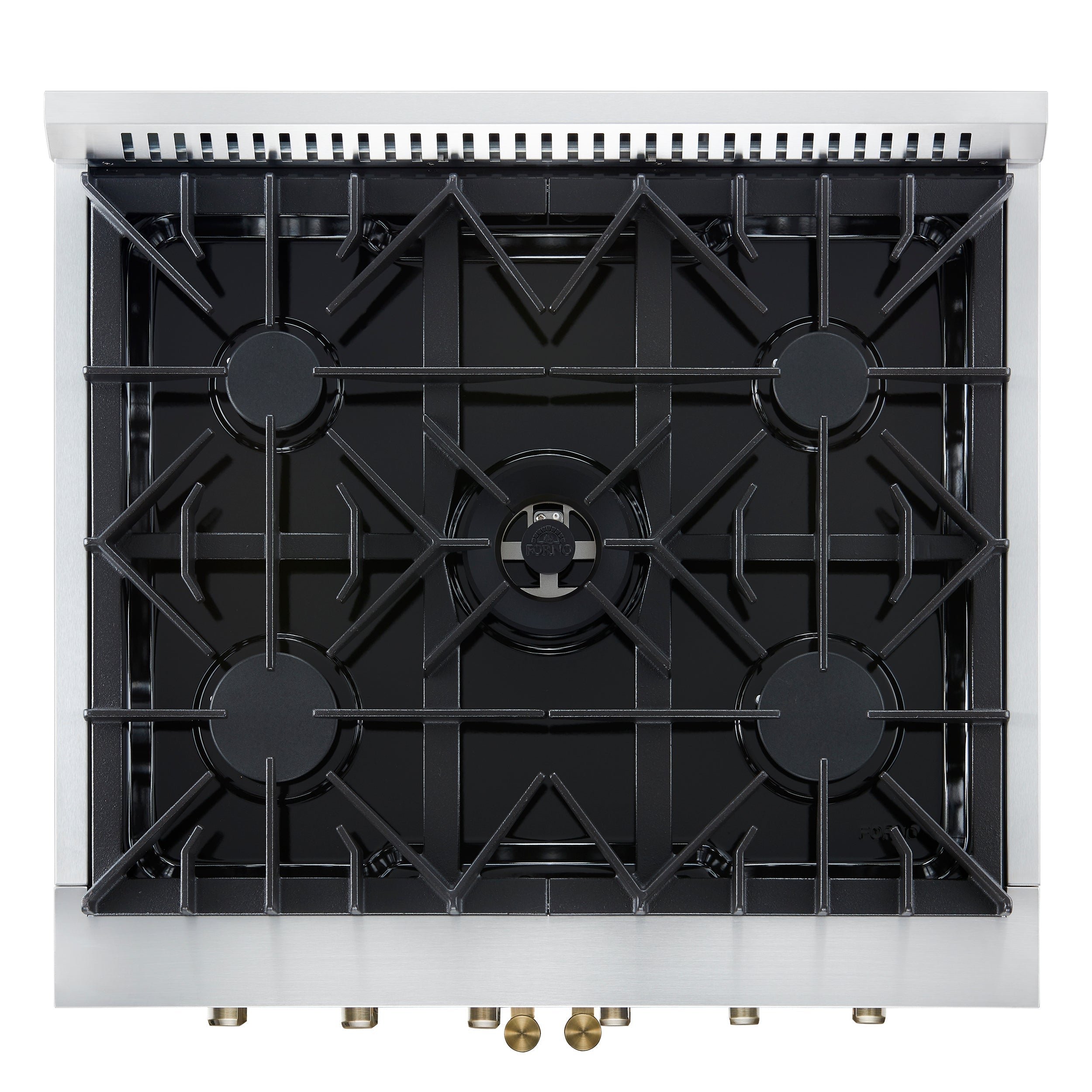 FORNO Galiano 30" French Door Gas Range, 4.32 cu. ft. Oven, 5 Sealed Burners, White Finish with Antique Brass Accents (Model FFSGS6444-30WHT)