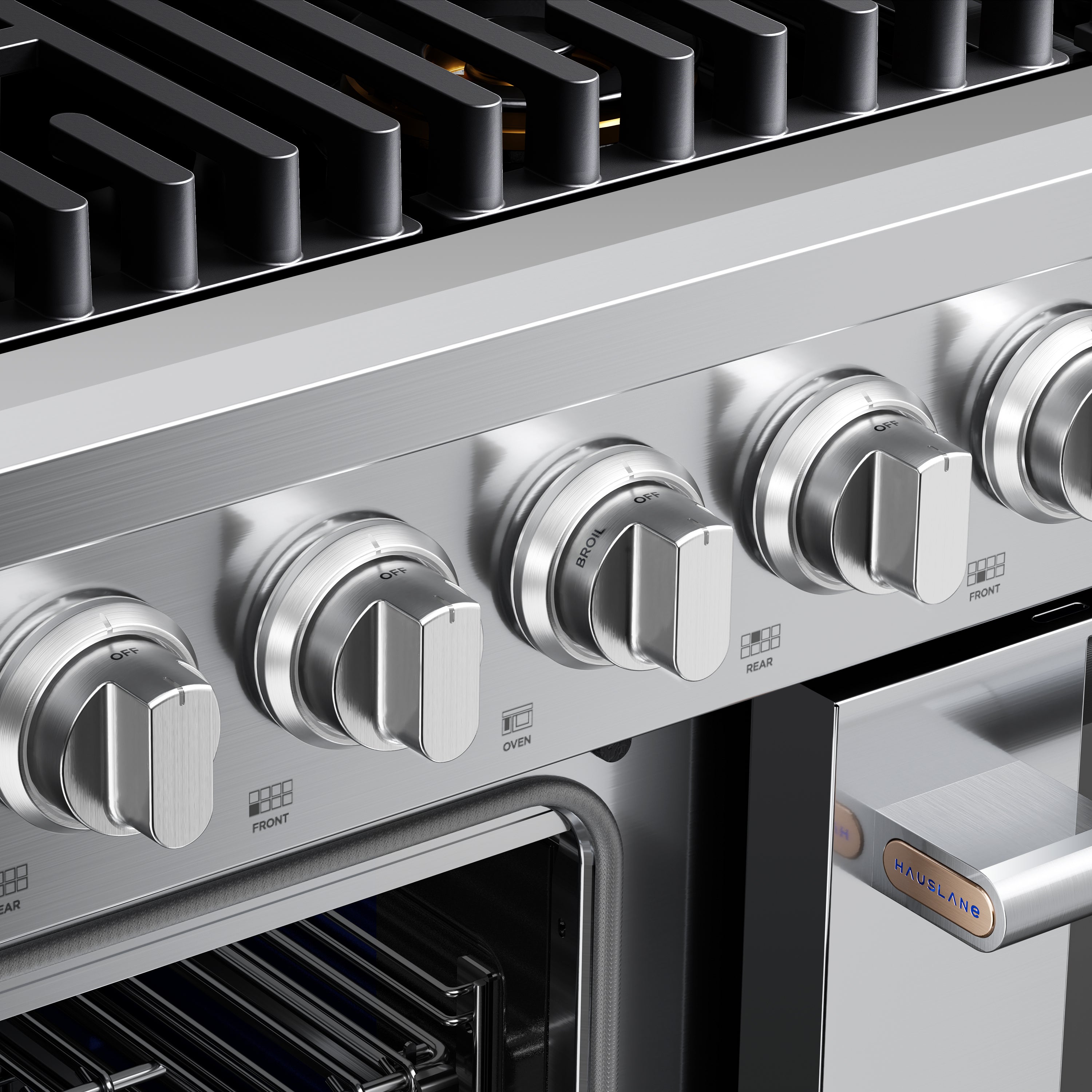 Hauslane HausPro Series 48-Inch Gas or Dual Fuel Range with 8 Burners and Convection Oven in Stainless Steel