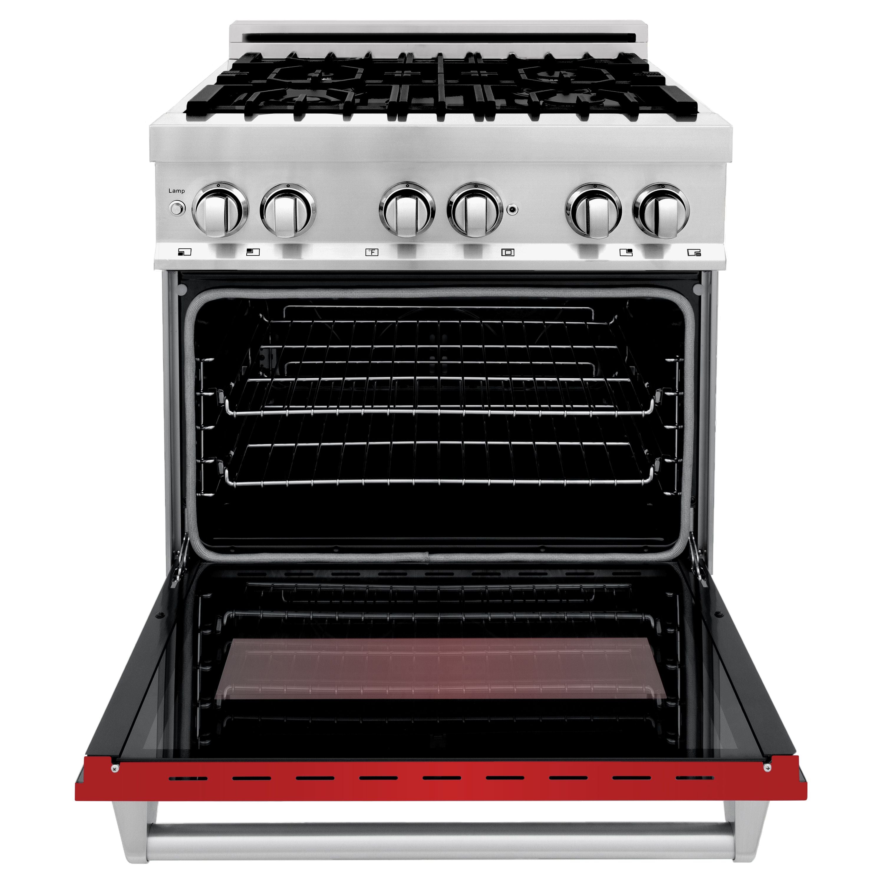 ZLINE 30 in. Dual Fuel Range with Gas Cooktop and Electric Oven in Stainless Steel with Red Matte Door (RA-RM-30)