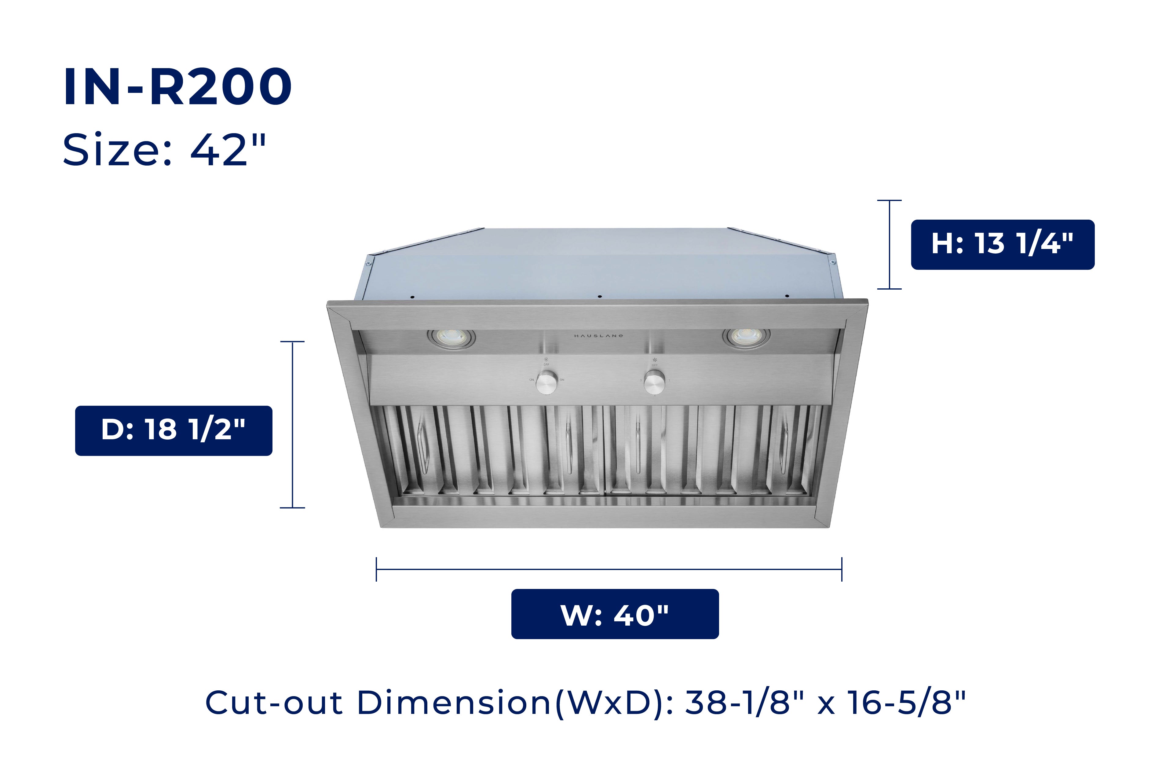 Hauslane Convertible Built-In Insert Range Hood in Stainless Steel, 18.5-Inch Deep (IN-R200)
