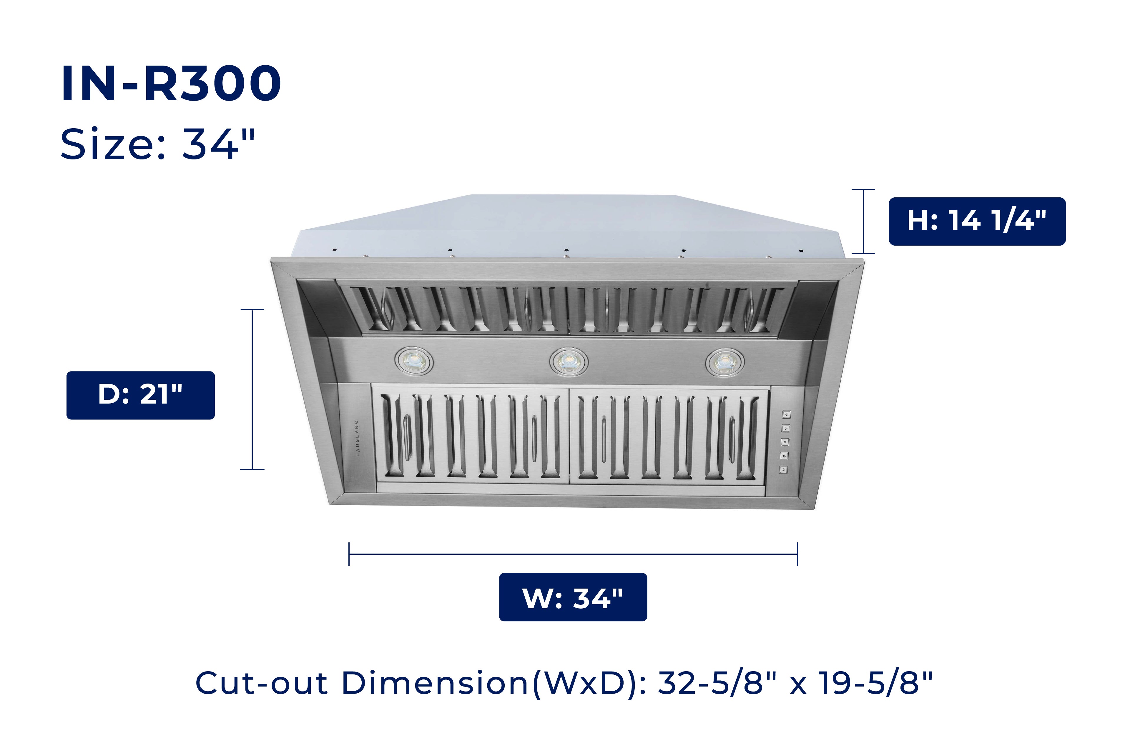 Hauslane 500 CFM Convertible Built-In Insert Range Hood, 21-Inch Deep (IN-R300)