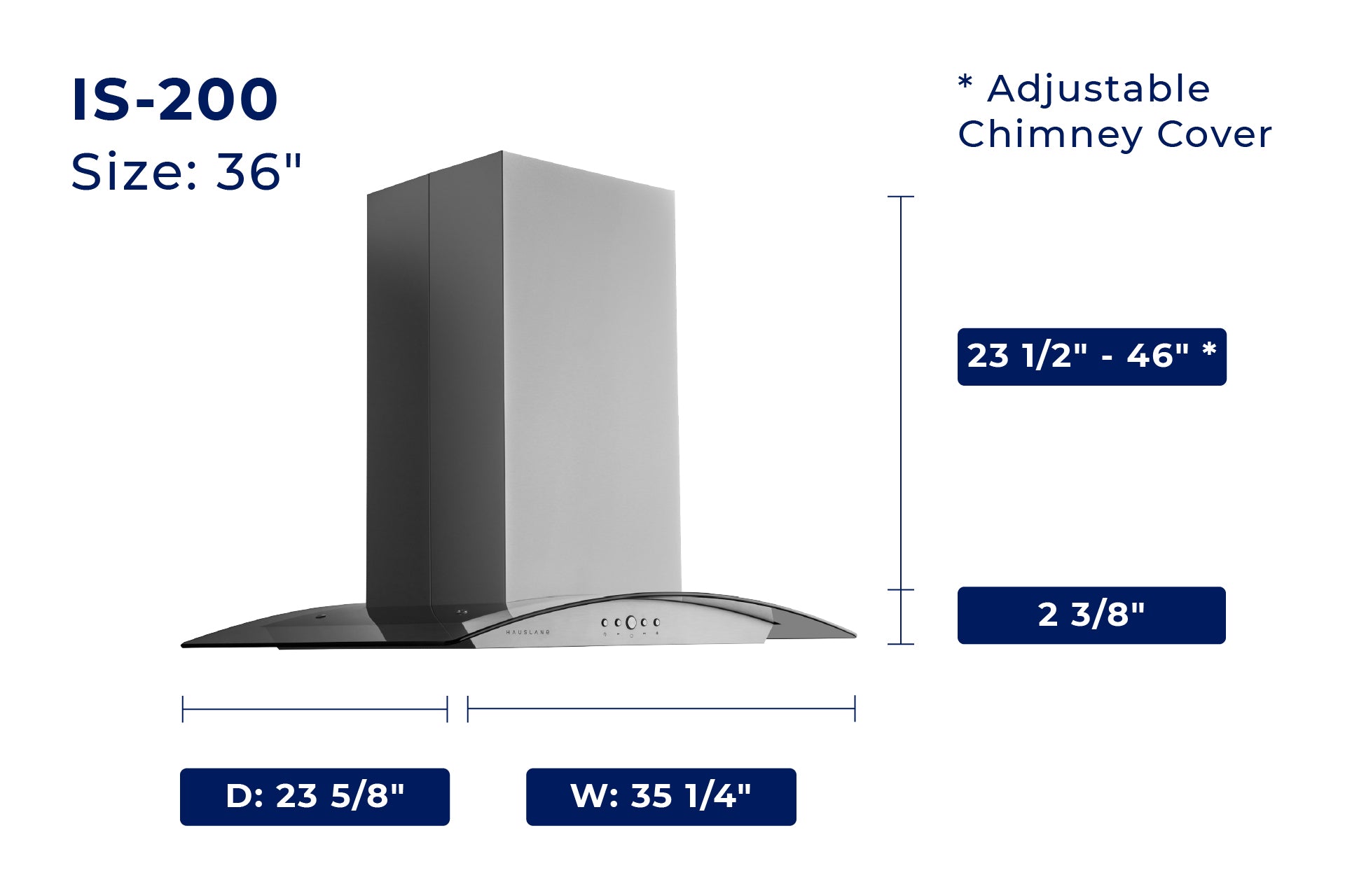 Hauslane 600 CFM Convertible Island Range Hood in Stainless Steel (IS-200SS)
