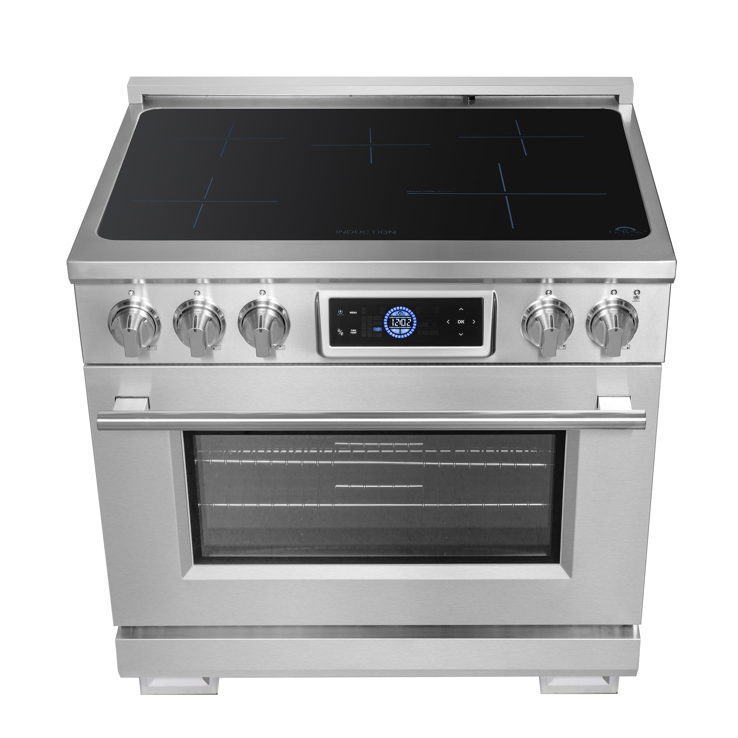 FORNO Maximus 36-Inch Induction Range, 5.36 cu. ft. Convection Oven with Air Fry and Sous Vide, Digital Display (Model FFSIN0968-36)