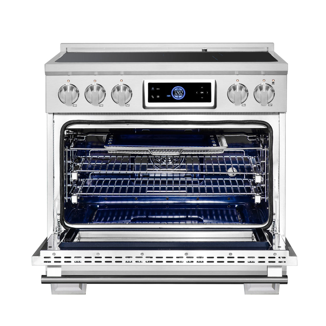FORNO Maximus 36-Inch Induction Range, 5.36 cu. ft. Convection Oven with Air Fry and Sous Vide, Digital Display (Model FFSIN0968-36)