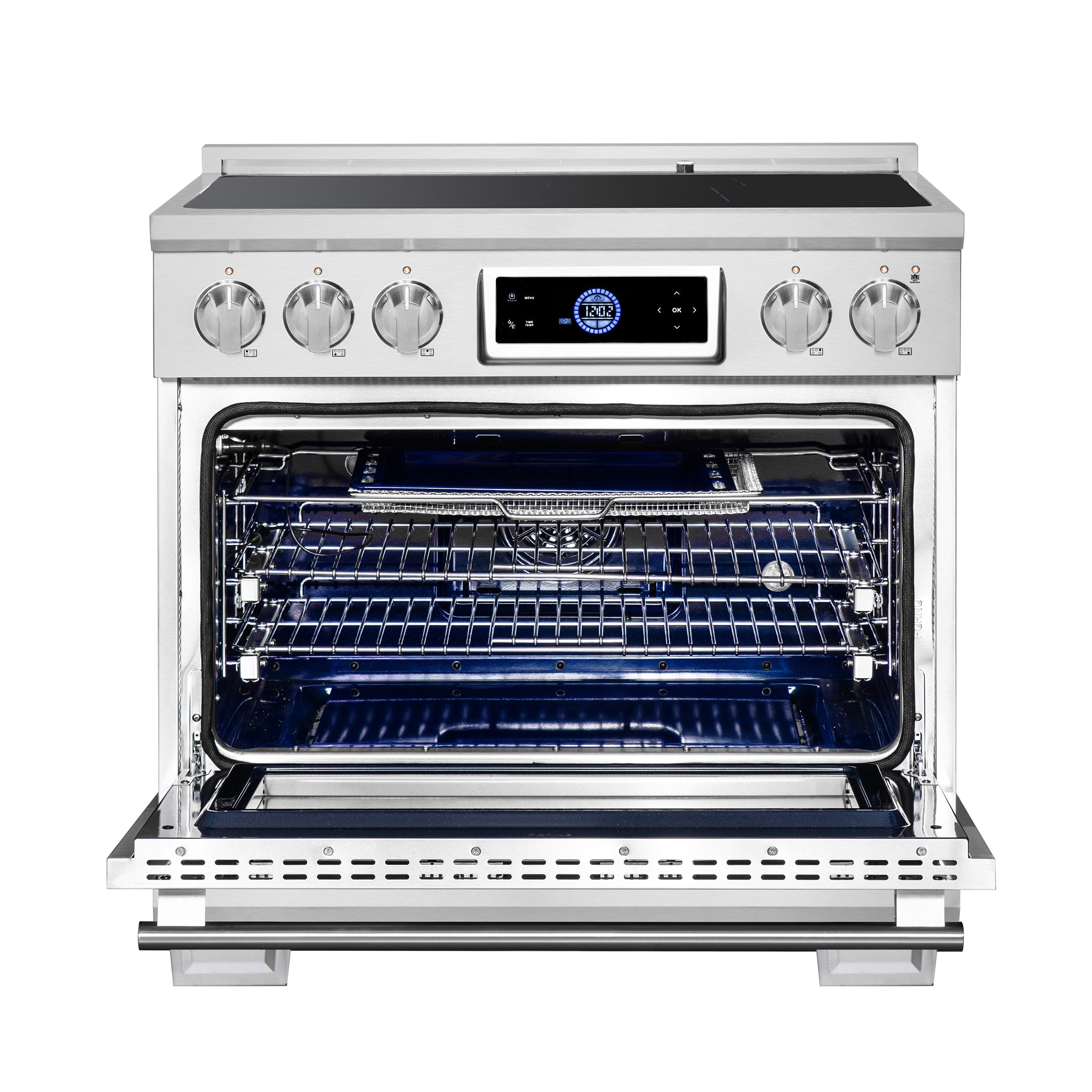 FORNO Maximus 36-Inch Induction Range, 5.36 cu. ft. Convection Oven with Air Fry and Sous Vide, Digital Display (Model FFSIN0968-36)