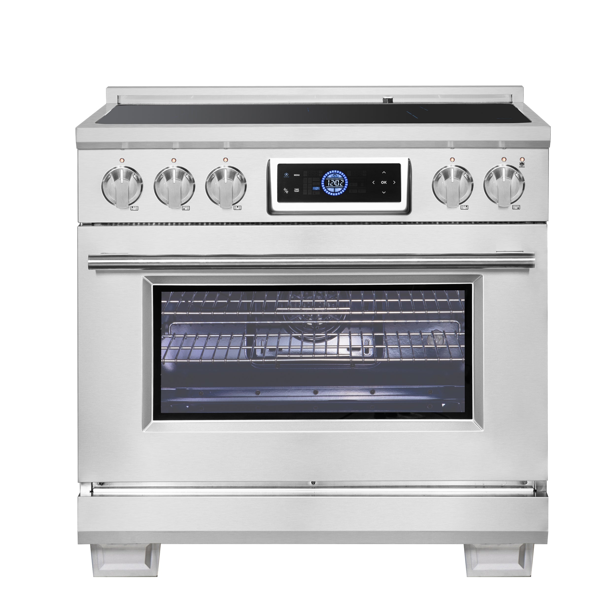 FORNO Maximus 36-Inch Induction Range, 5.36 cu. ft. Convection Oven with Air Fry and Sous Vide, Digital Display (Model FFSIN0968-36)