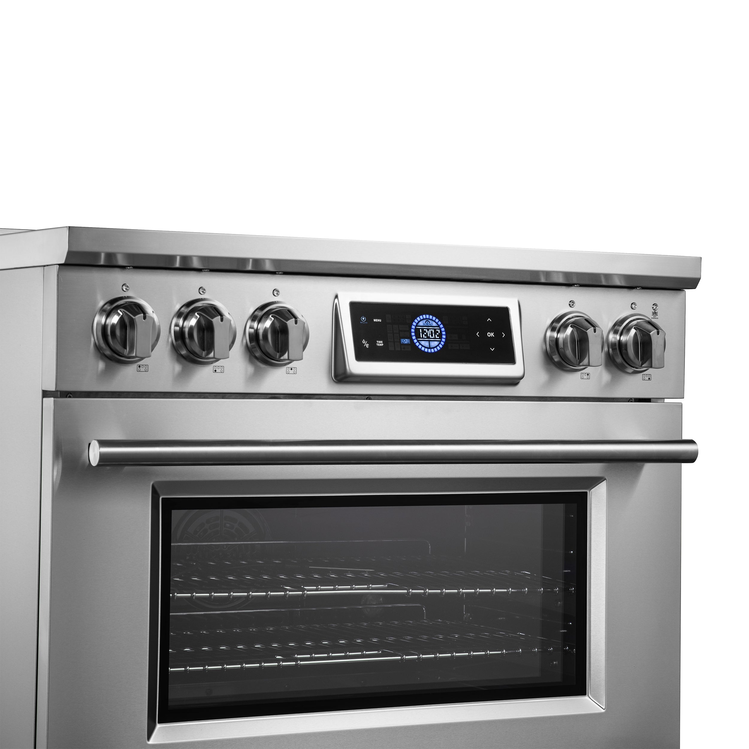 FORNO Maximus 36-Inch Induction Range, 5.36 cu. ft. Convection Oven with Air Fry and Sous Vide, Digital Display (Model FFSIN0968-36)