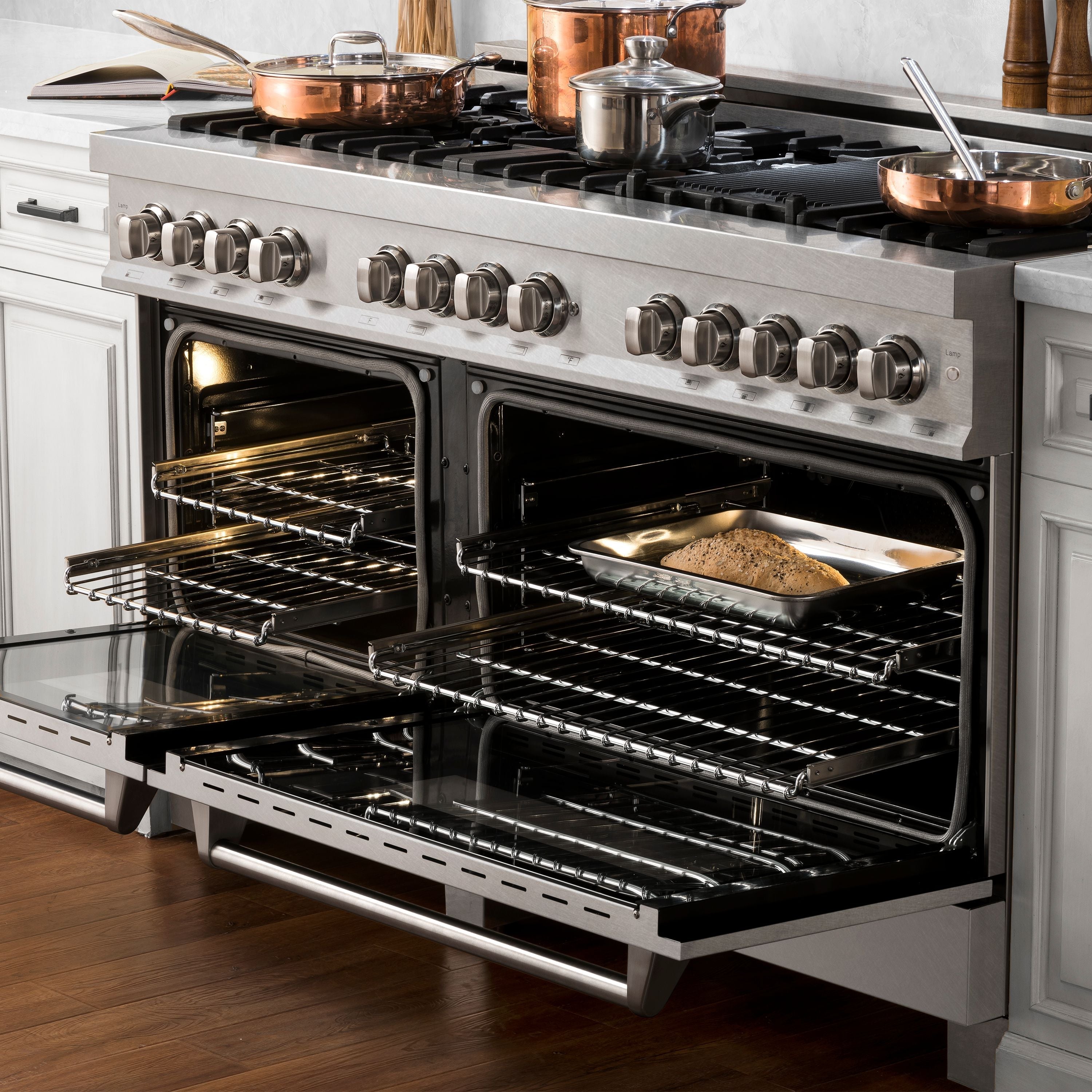 ZLINE 60 in. Legacy Dual Fuel Range with 8 Brass Burners, Gas Cooktop, Double Electric Convection Ovens (7.4 cu. ft.), Satin Stainless (RAS-SN-BR-60)