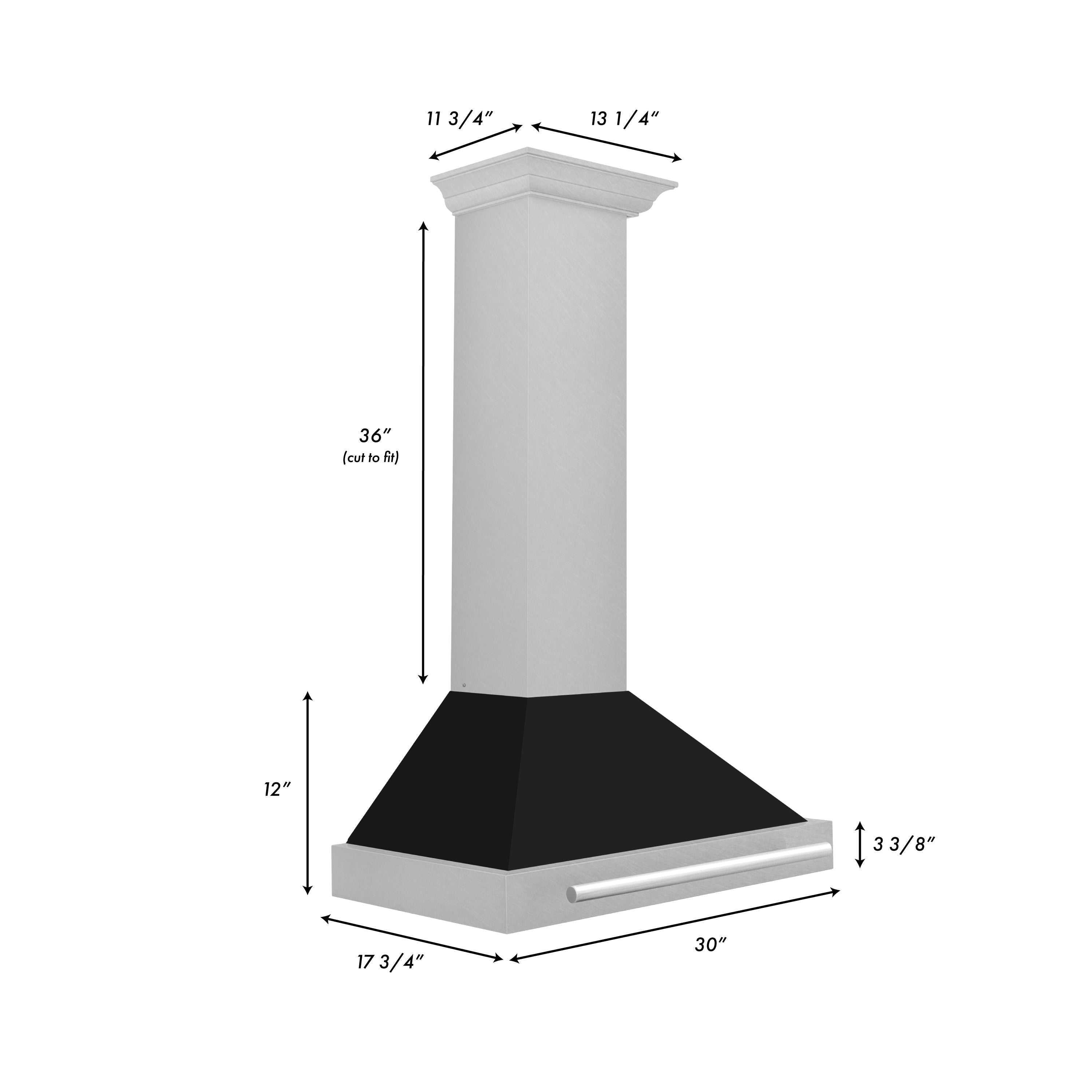 ZLINE 30 in Wall Mount Range Hood Convertible Satin Stainless Steel Black Matte Shell 400 CFM KB4SNX-BLM-30