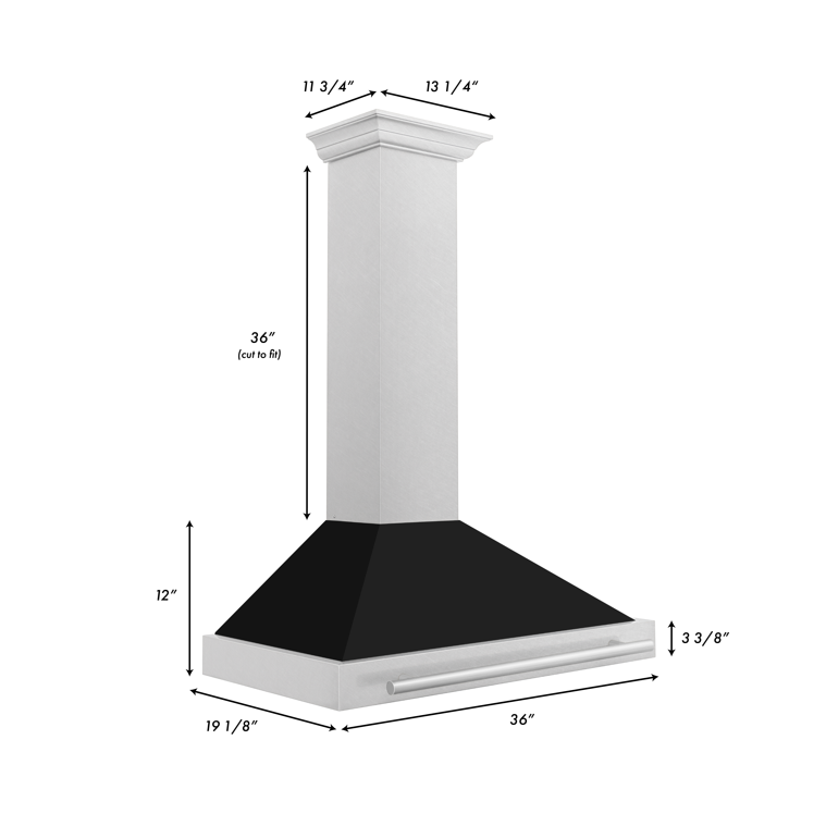 ZLINE 36 in. Wall Mount Range Hood Convertible Satin Stainless Steel Black Matte Shell Stainless Steel Handle (KB4SNX-BLM-36)