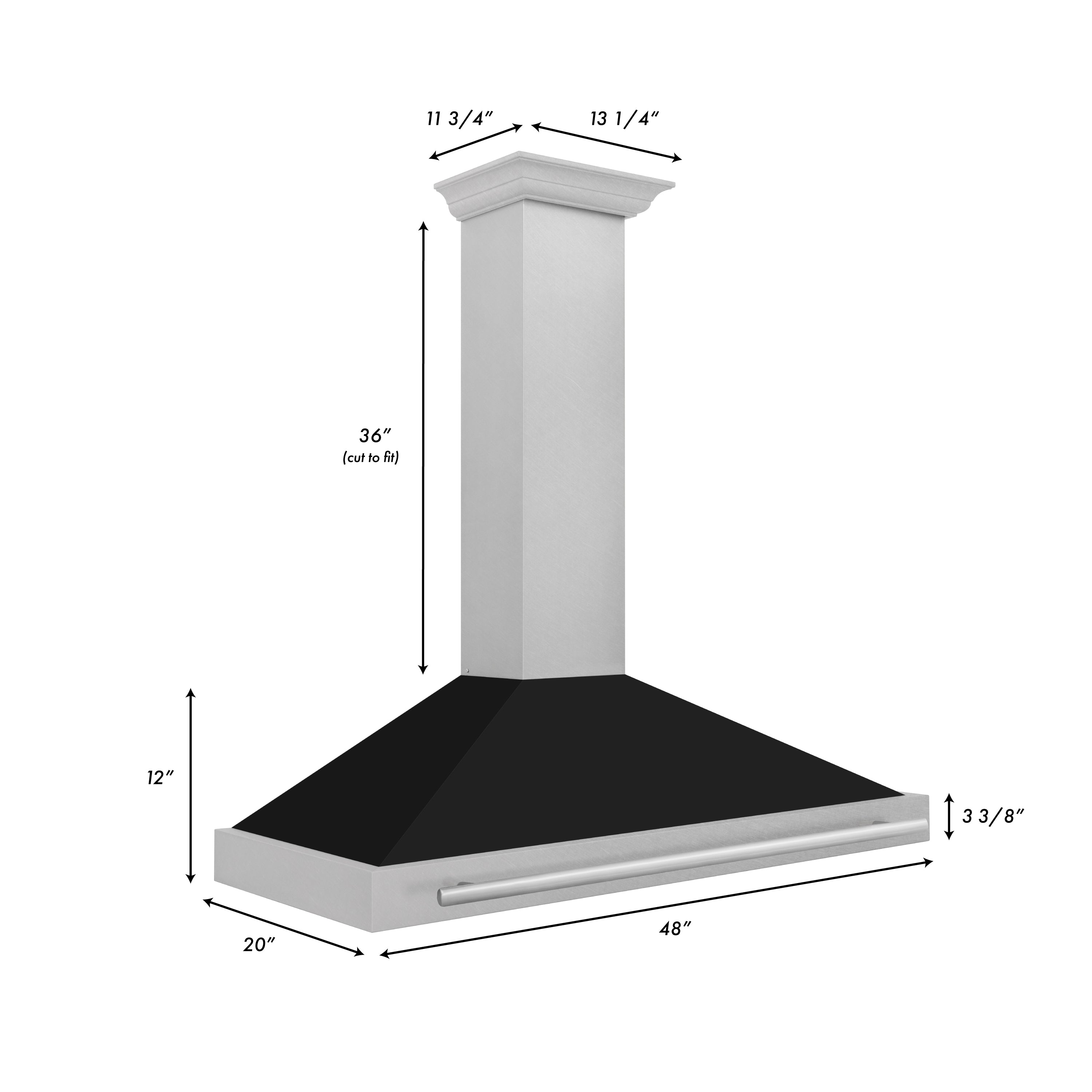 ZLINE 48 Inch Wall Mount Range Hood Convertible Satin Stainless Steel Black Matte Shell Stainless Steel Handle (KB4SNX-BLM-48)