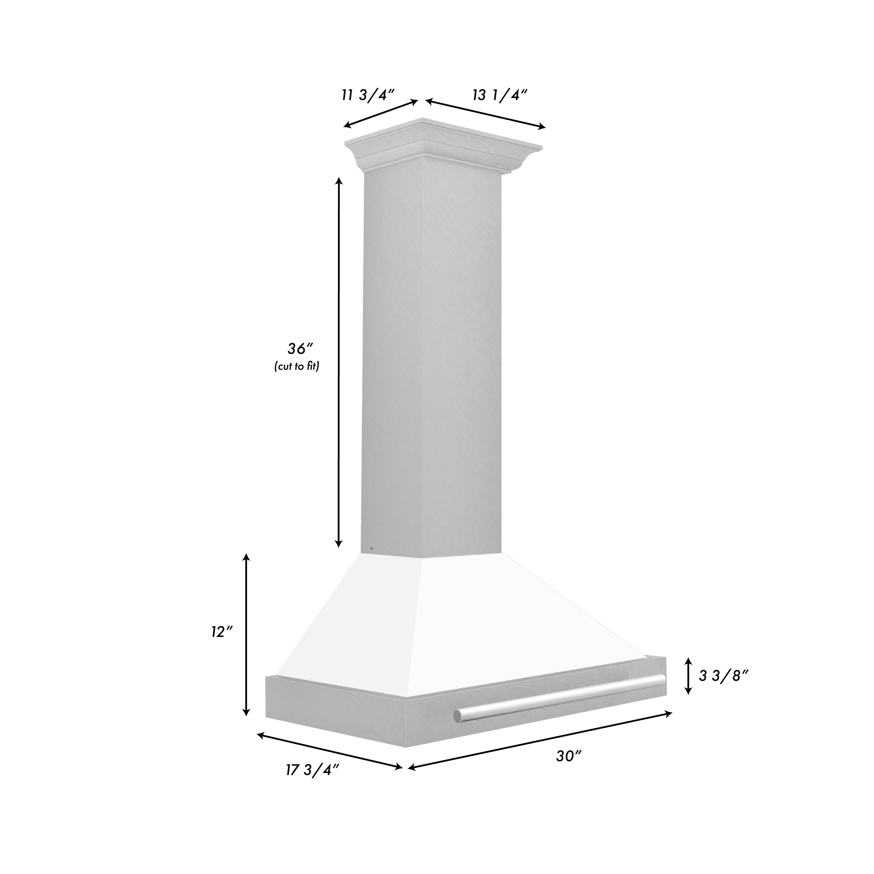 ZLINE 30 in Wall Mount Range Hood Convertible Satin Stainless Steel White Matte Shell Stainless Steel Handle (KB4SNX-WM-30)