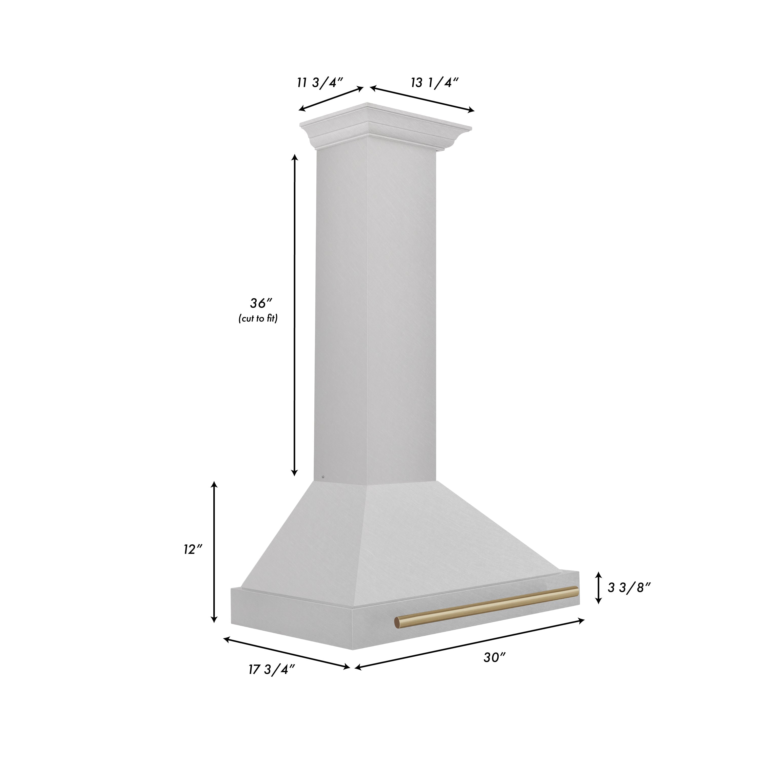 ZLINE 30 in Wall Mount Range Hood Convertible Satin Stainless Steel Champagne Bronze Handle KB4SNZ-30-CB