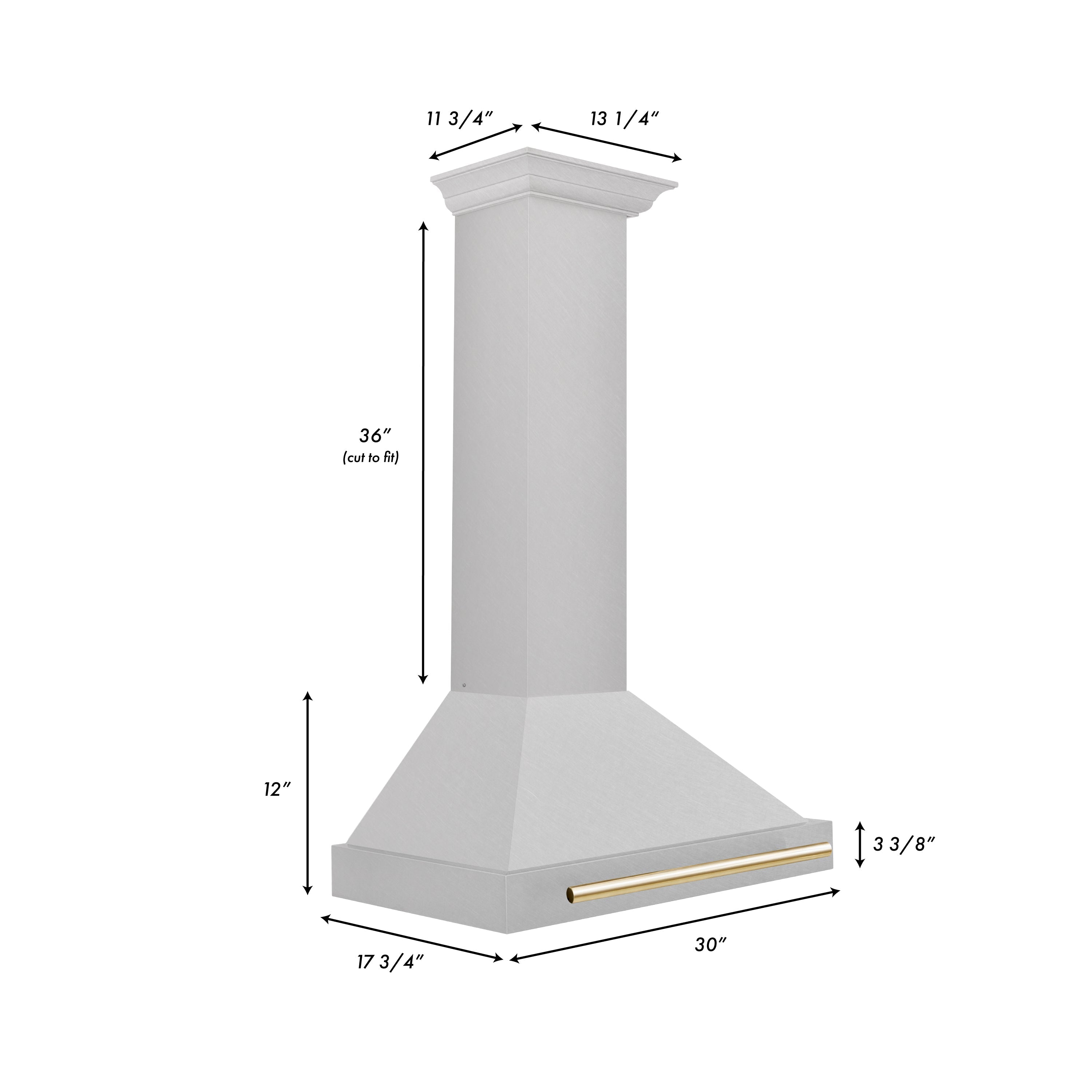 ZLINE 30 Inch Wall Mount Range Hood Convertible Satin Stainless Steel with Polished Gold Handle (KB4SNZ-30-G)
