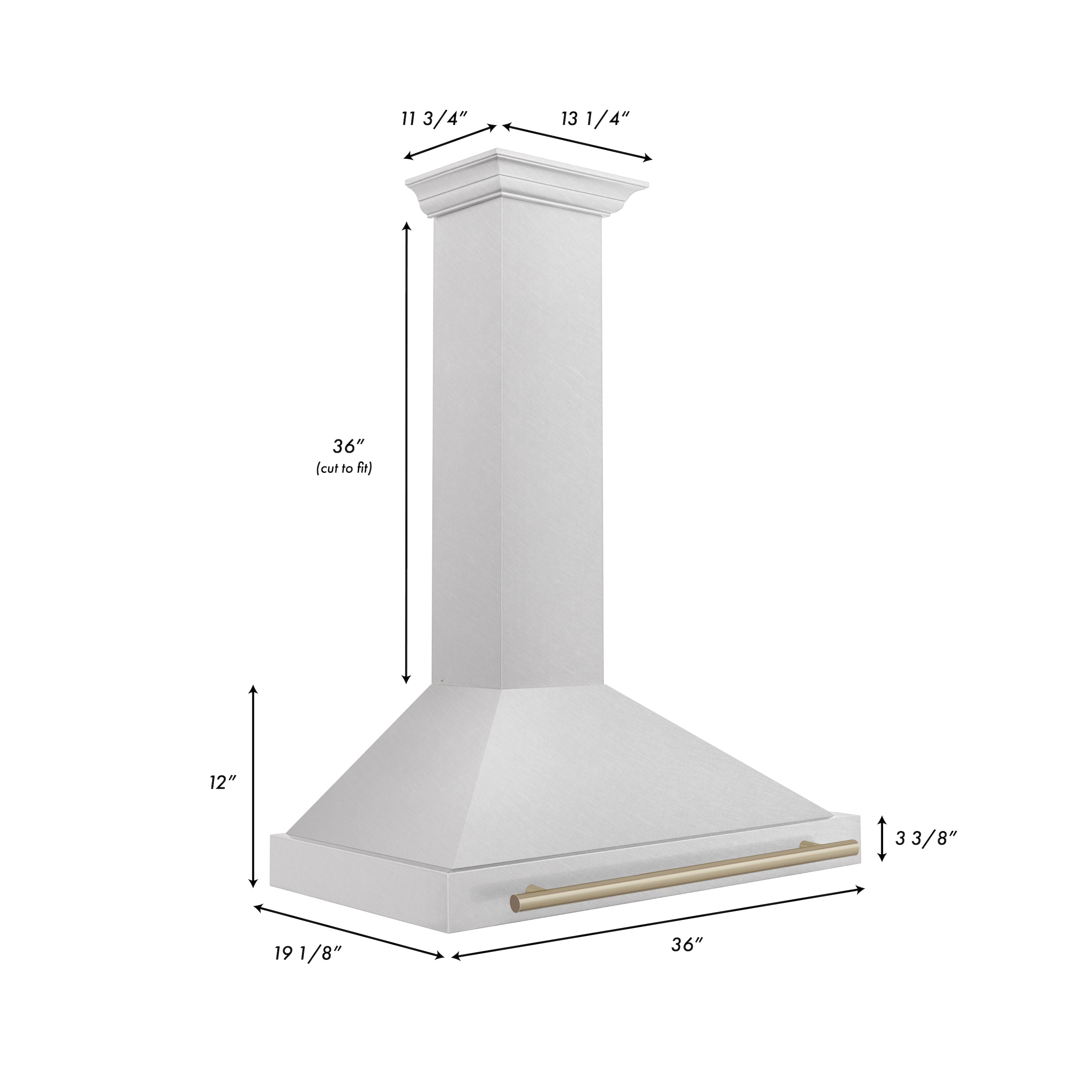 ZLINE 36 in. Wall Mount Range Hood – Satin Stainless Steel, Convertible Venting, Champagne Bronze Handle (KB4SNZ-36-CB)