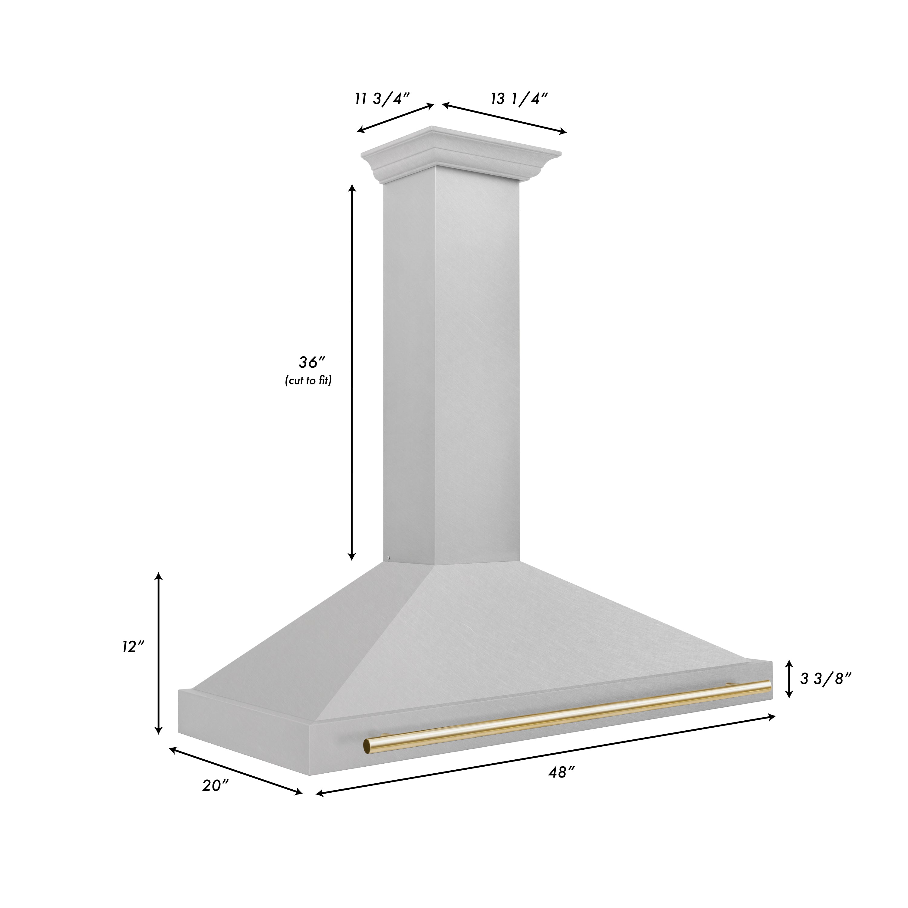 ZLINE 48 in. Wall Mount Range Hood Convertible Satin Stainless Steel Polished Gold Handle (KB4SNZ-48-G)