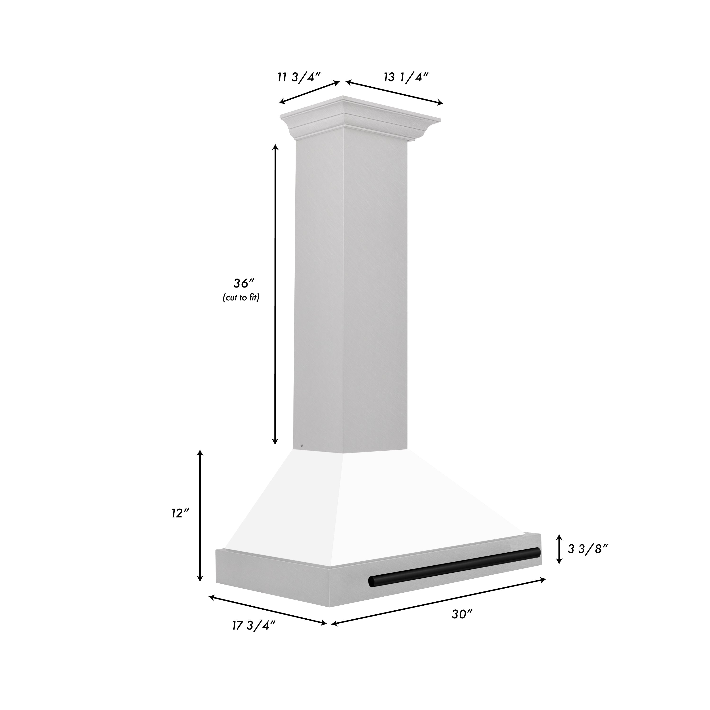 ZLINE 30 in. Wall Mount Range Hood Convertible 400 CFM Satin Stainless Steel White Matte Shell Matte Black Handle (KB4SNZ-WM30-MB)