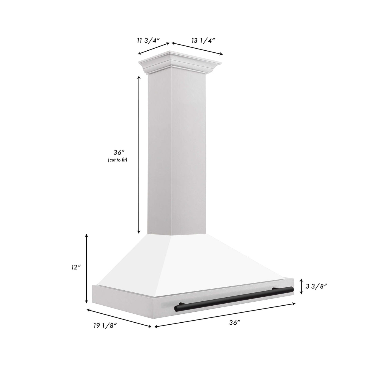 ZLINE 36 in. Wall Mount Range Hood Convertible Satin Stainless Steel White Matte Shell Matte Black Handle KB4SNZ-WM36-MB