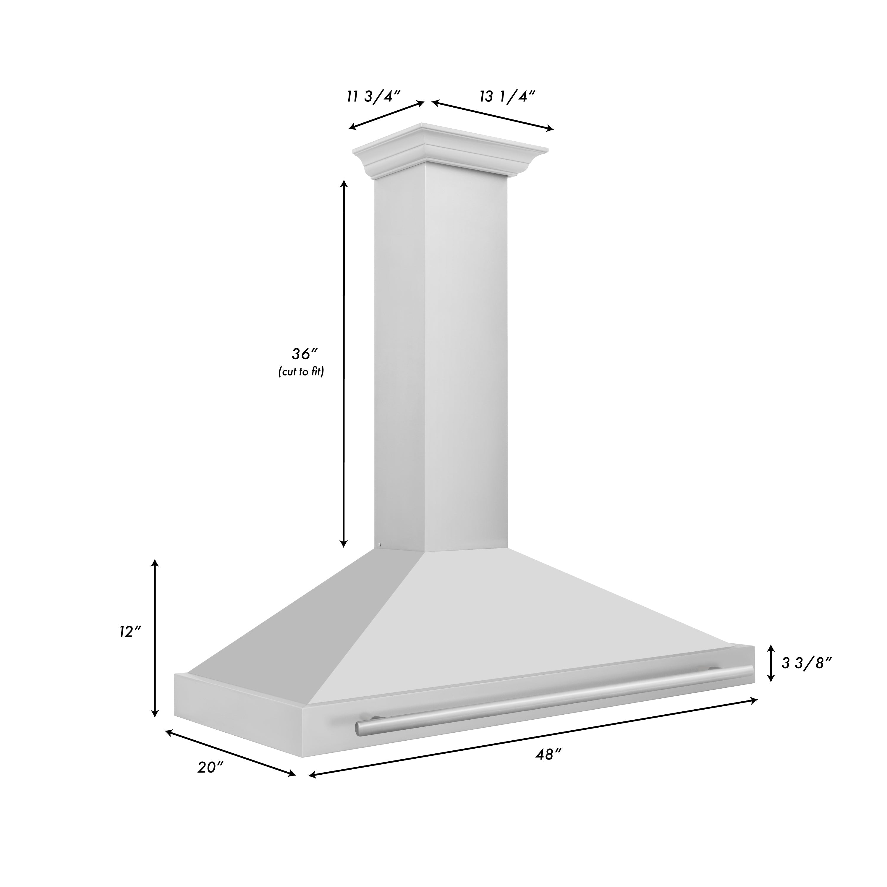 ZLINE 48 Inch Wall Mount Range Hood Stainless Steel 400 CFM Stainless Steel Handle (KB4STX-48)