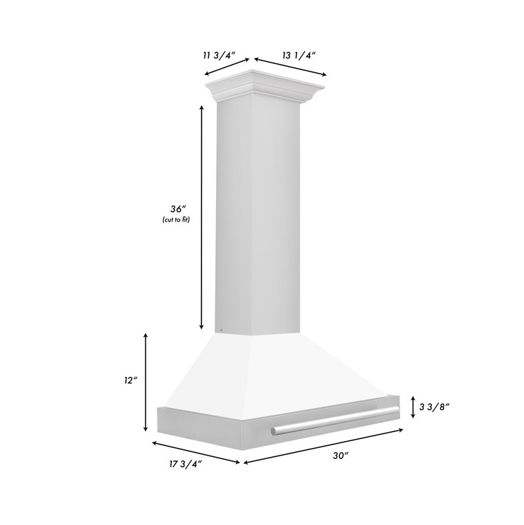 ZLINE 30 Inch Wall Mount Range Hood Stainless Steel White Matte Shell Stainless Steel Handle (KB4STX-WM-30)