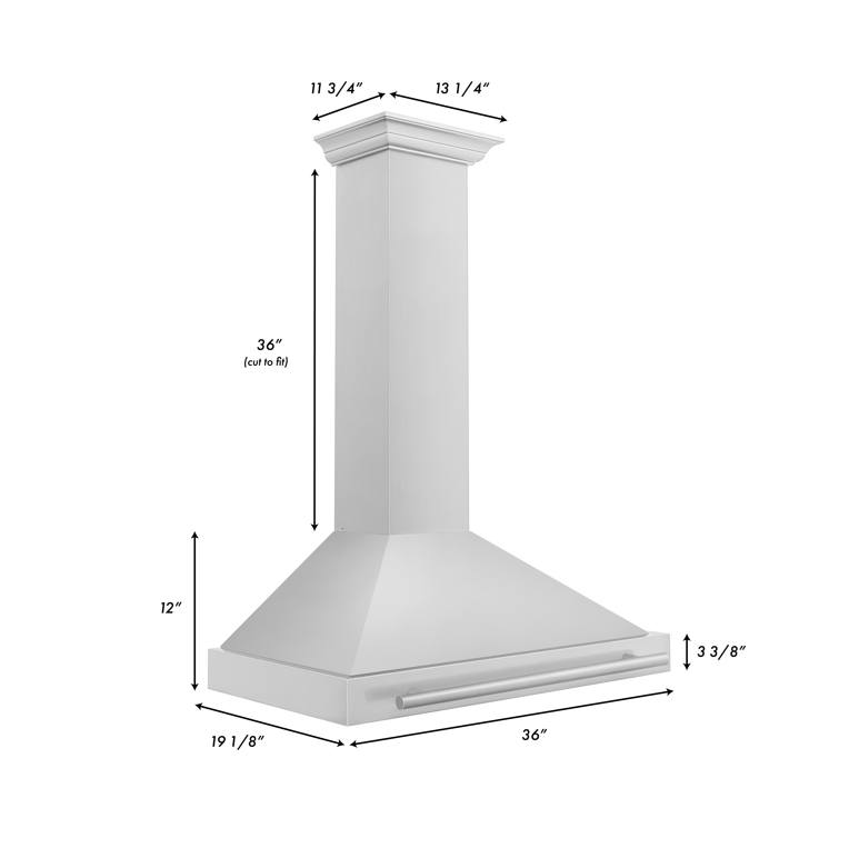 ZLINE 36 Inch Wall Mount Range Hood Stainless Steel 400 CFM Stainless Steel Handle (KB4STX-36)