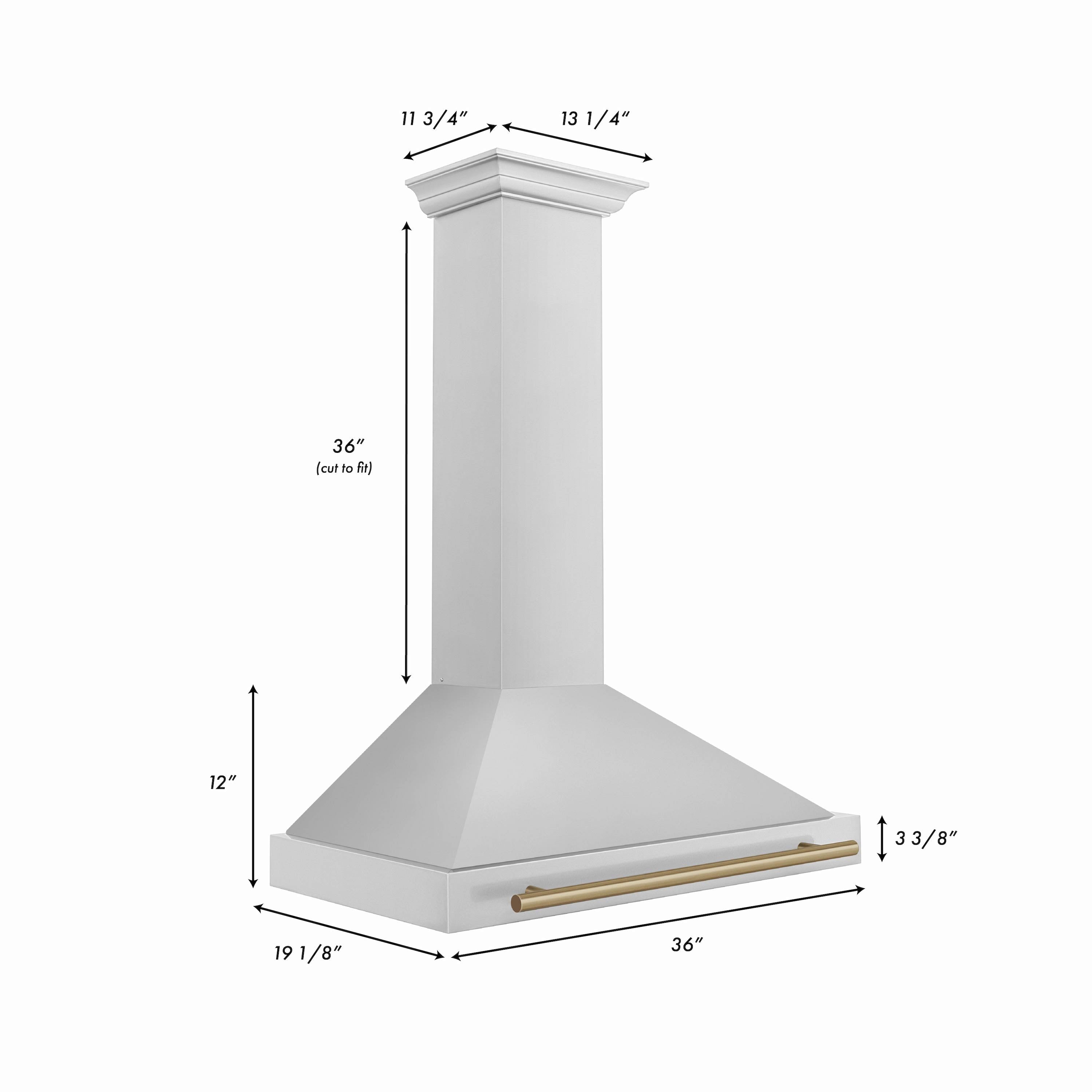 ZLINE 36 Inch Wall Mount Range Hood Stainless Steel Champagne Bronze Handle KB4STZ-36-CB