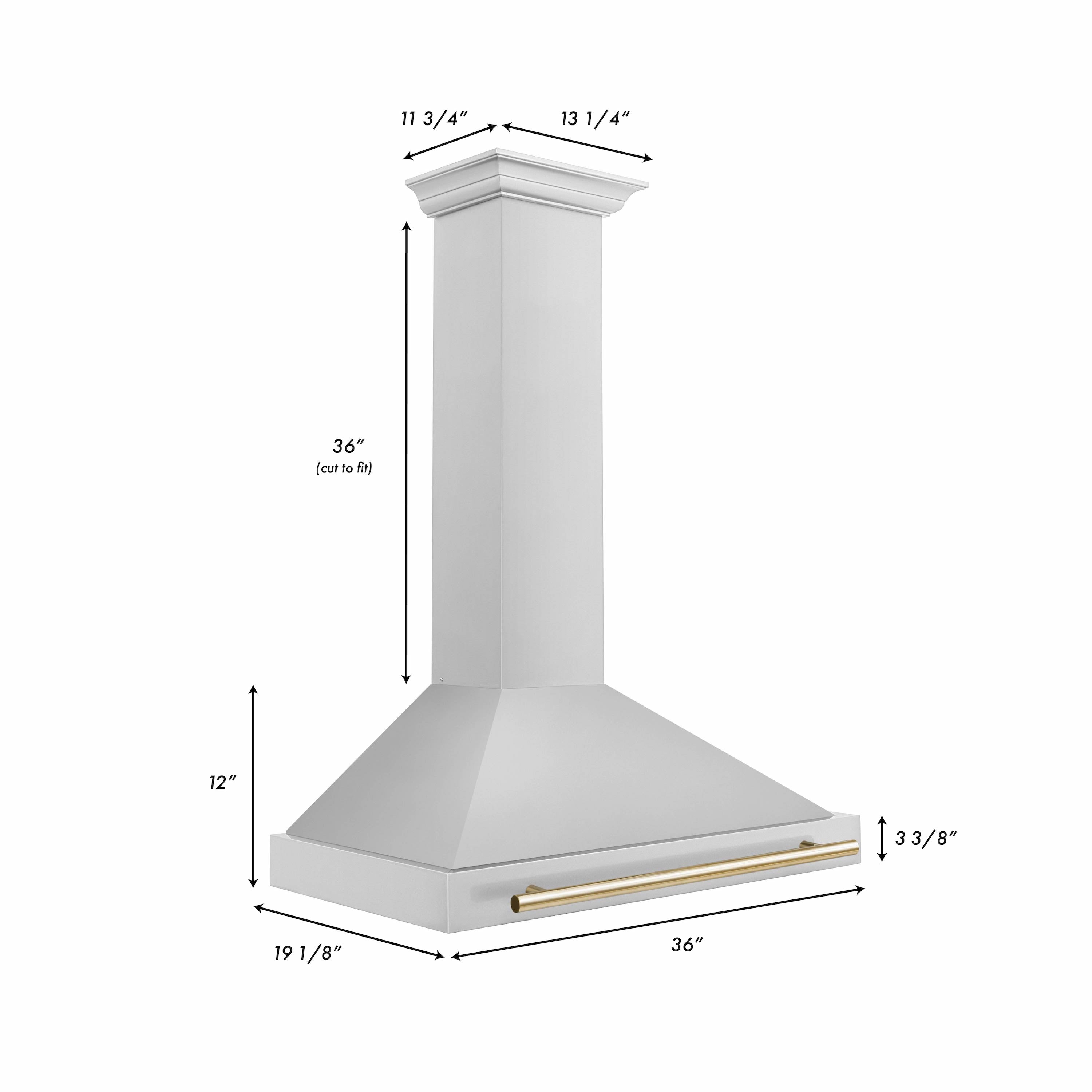 ZLINE 36 Inch Range Hood Stainless Steel Wall Mount Autograph Edition Gold Handle 4-Speed Fan KB4STZ-36-G