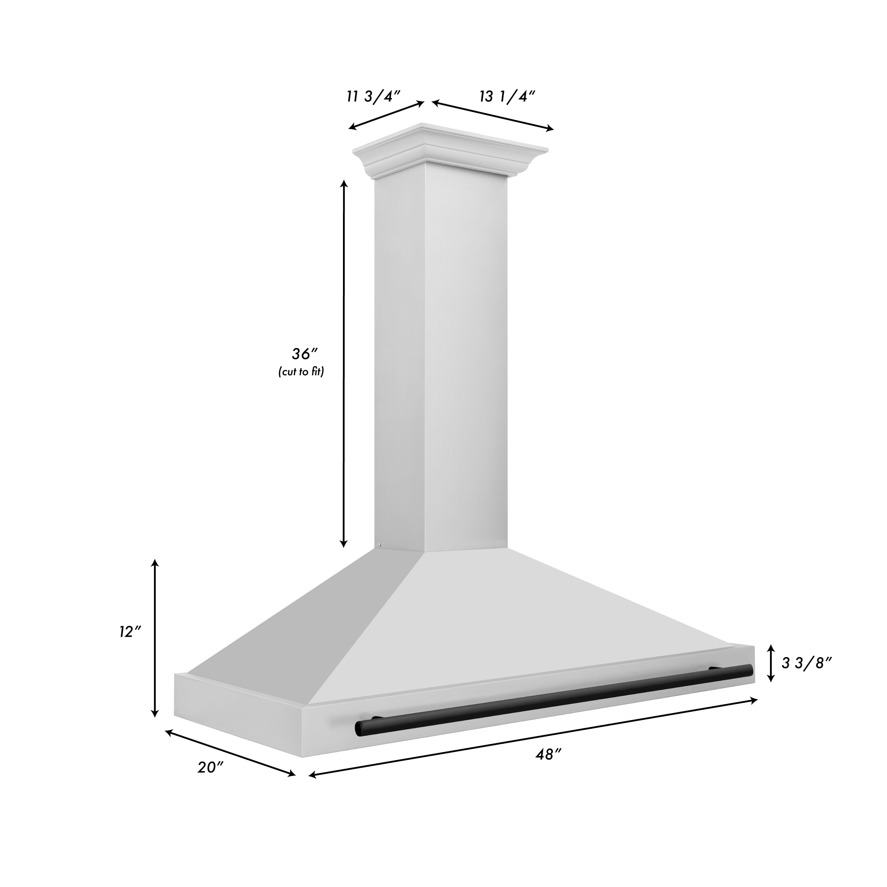 ZLINE 48 Inch Wall Mount Range Hood Stainless Steel Matte Black Handle 4-Speed Ventilation (KB4STZ-48-MB)