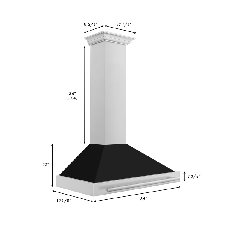 ZLINE 36 Inch Wall Mount Range Hood Stainless Steel Black Matte Shell 400 CFM KB4STX-BLM-36