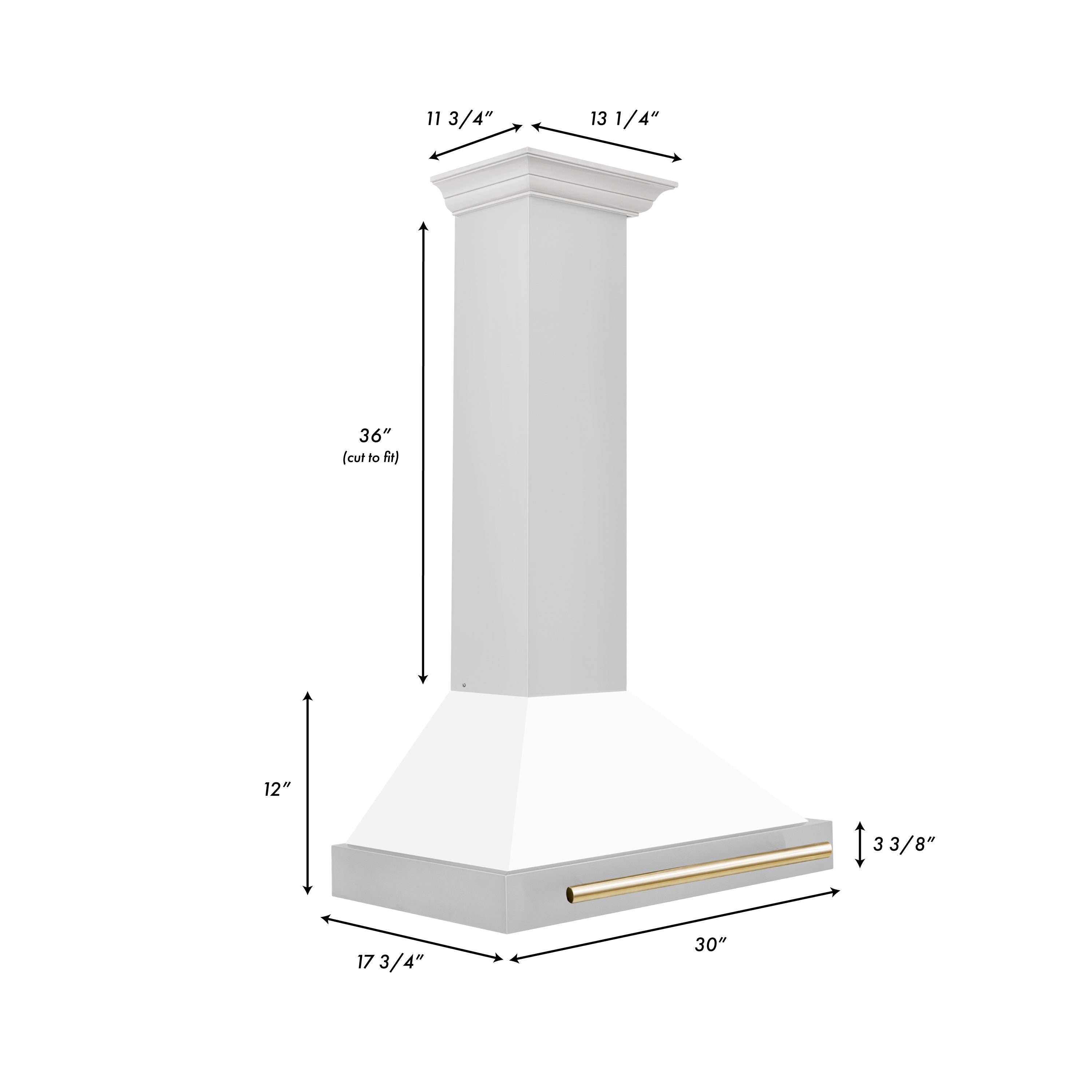 ZLINE 30 Inch Wall Mount Range Hood Stainless Steel White Matte Shell Gold Handle Autograph Edition 400 CFM (KB4STZ-WM30-G)