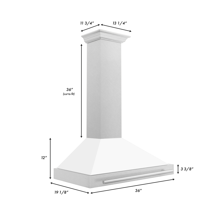 ZLINE 36 in. Wall Mount Range Hood Convertible Satin Stainless Steel White Matte Shell Stainless Steel Handle (KB4SNX-WM-36)