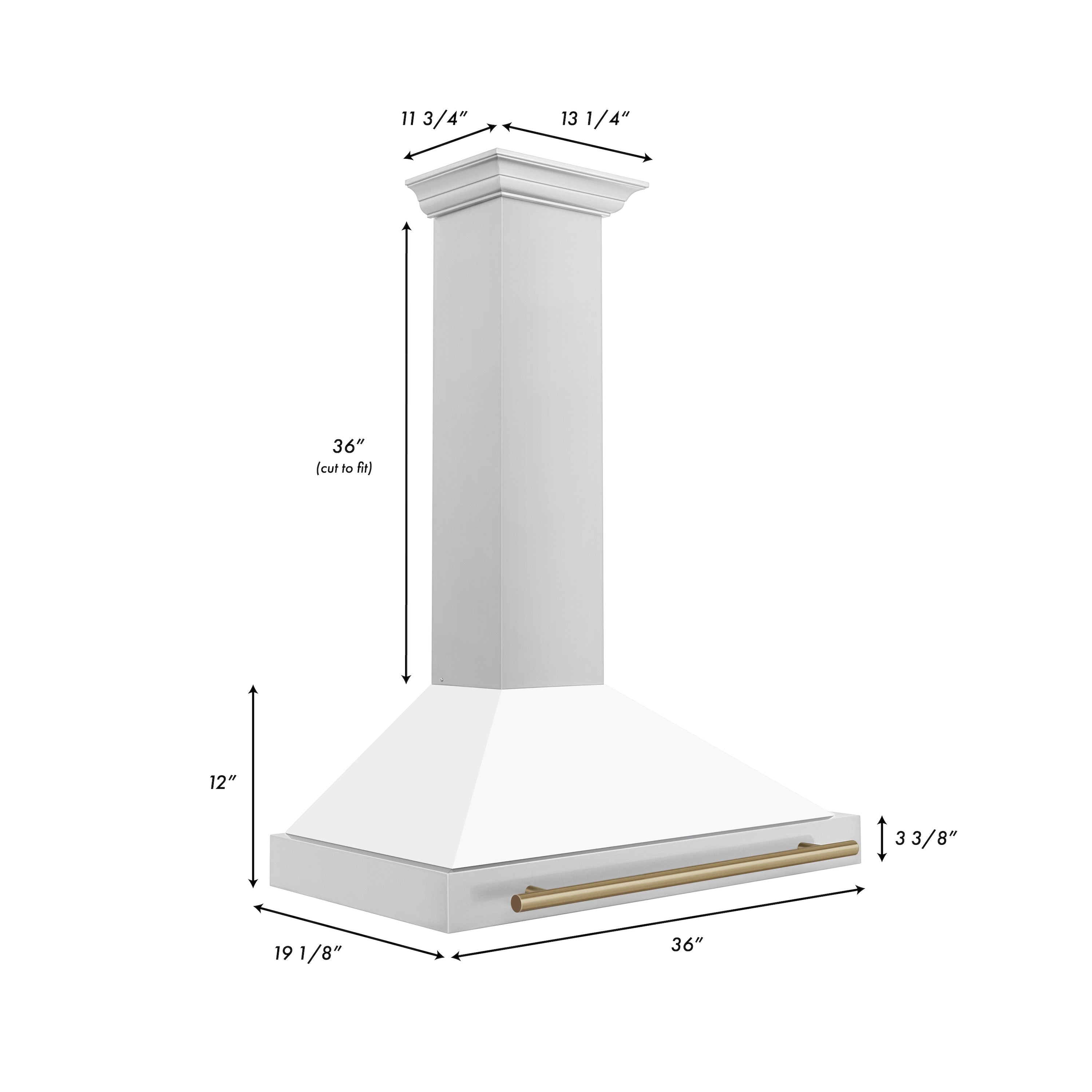 ZLINE 36 Inch Wall Mount Range Hood Stainless Steel White Matte Shell Champagne Bronze Handle Autograph Edition (KB4STZ-WM36-CB)