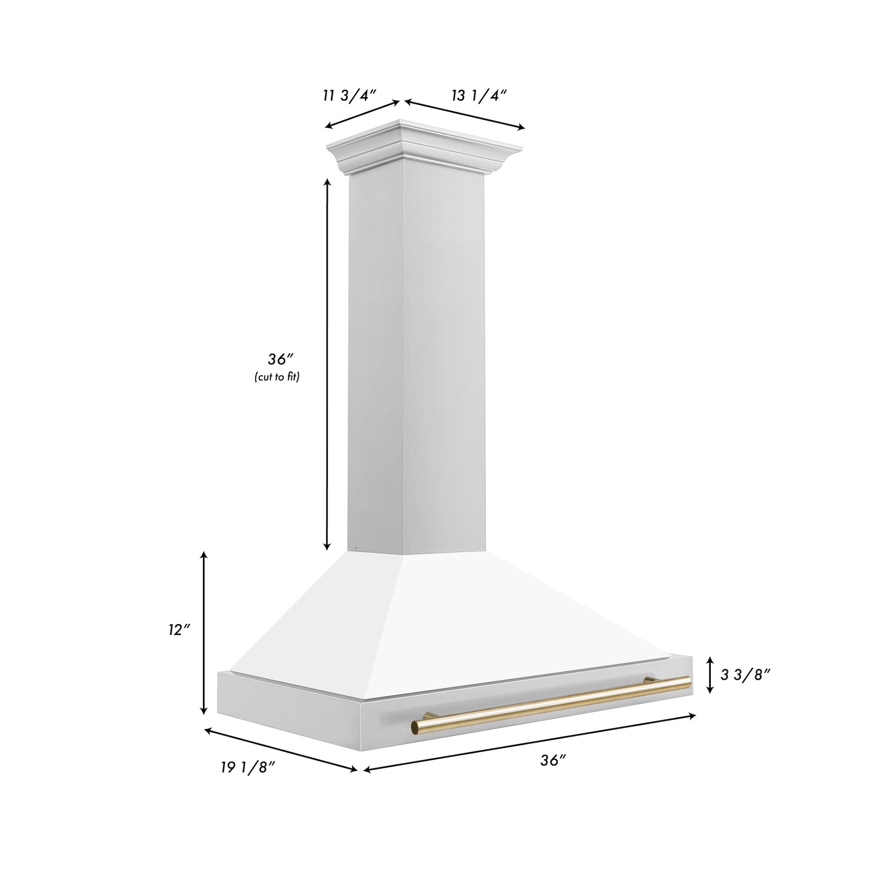 ZLINE 36 Inch Wall Mount Range Hood Stainless Steel Matte White Shell Gold Handle Autograph Edition (KB4STZ-WM36-G)