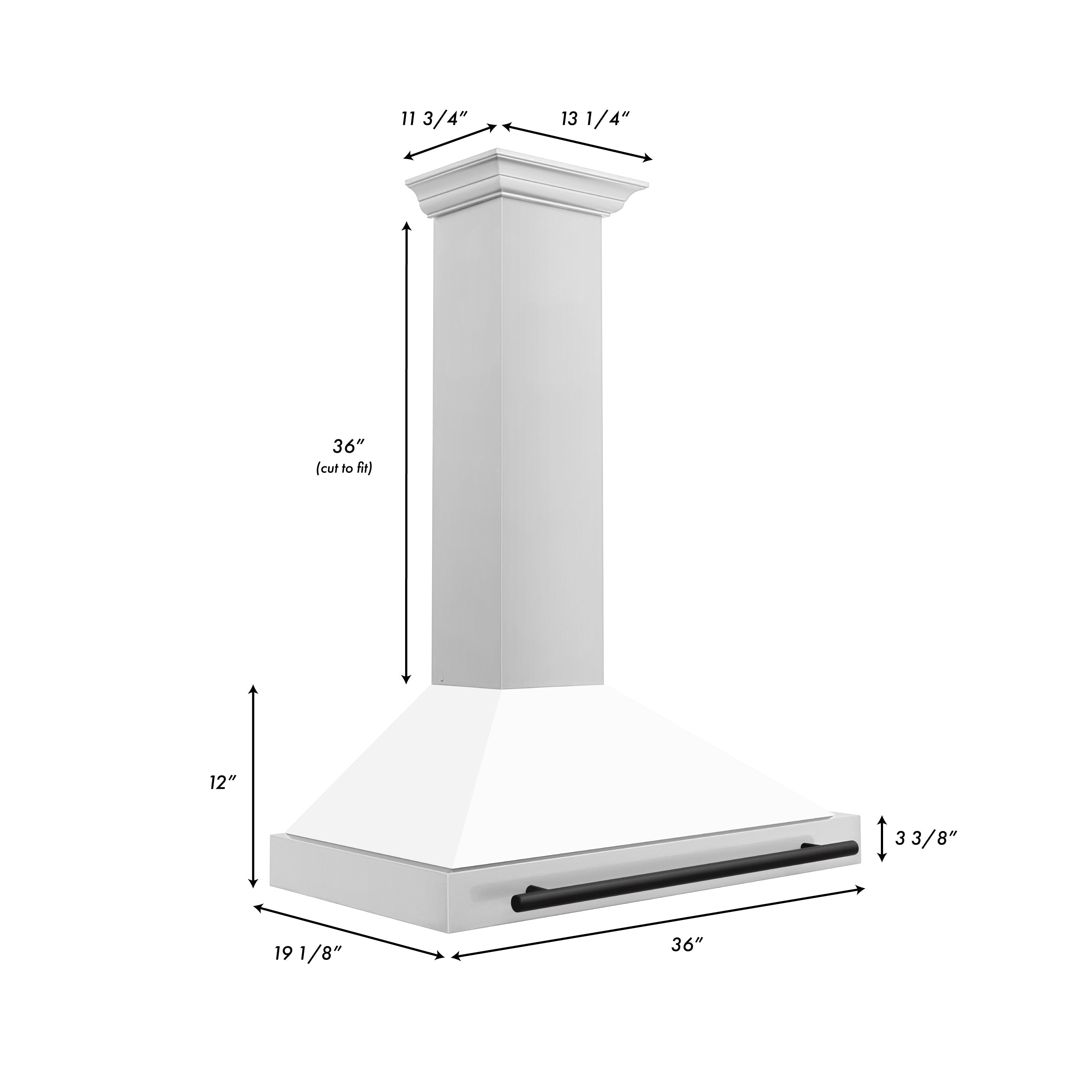 ZLINE 36 in. Wall Mount Range Hood Stainless Steel White Matte Shell Black Handle Autograph Edition (KB4STZ-WM36-MB)