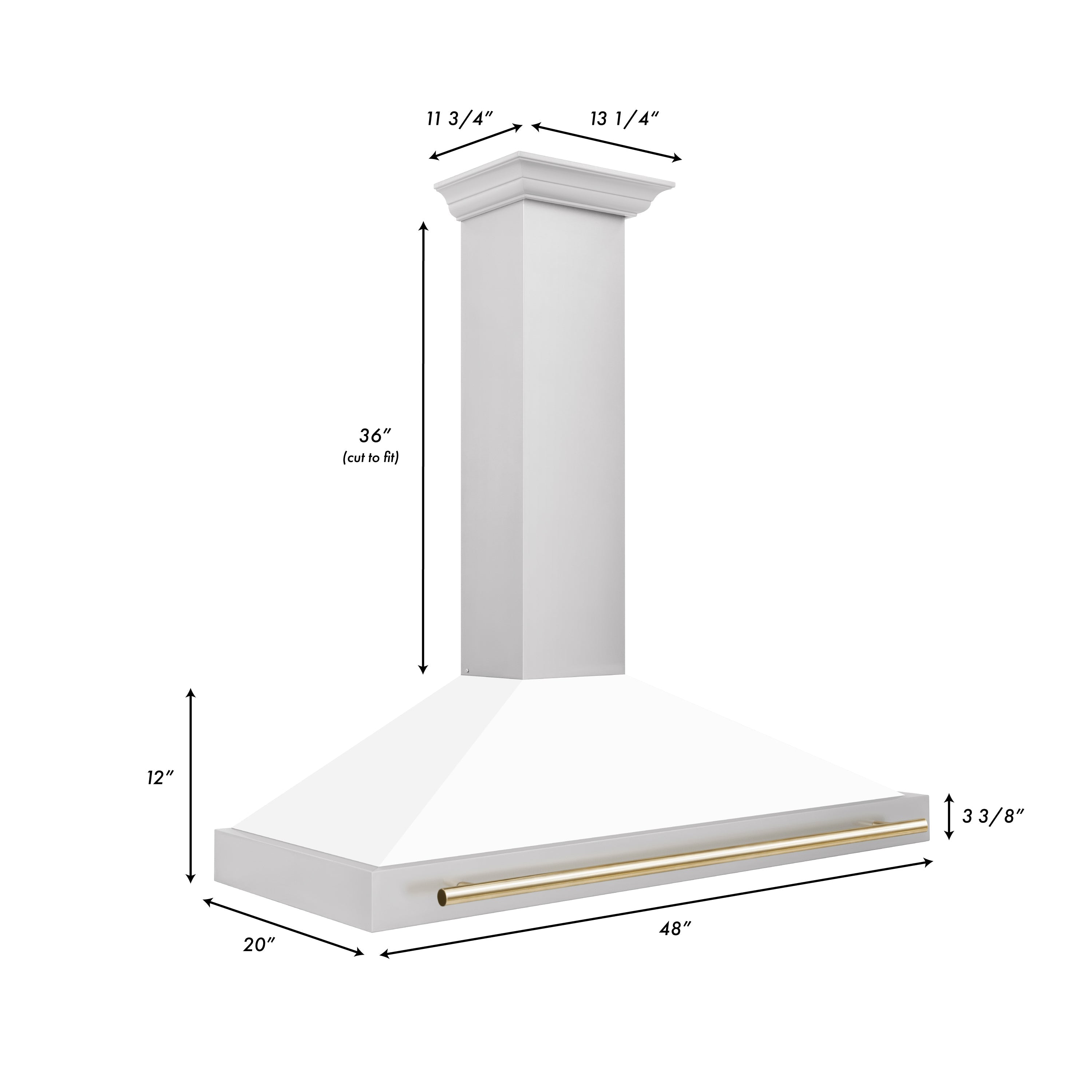 ZLINE 48 in. Range Hood Autograph Edition Stainless Steel White Matte Shell Gold Handle KB4STZ-WM48-G