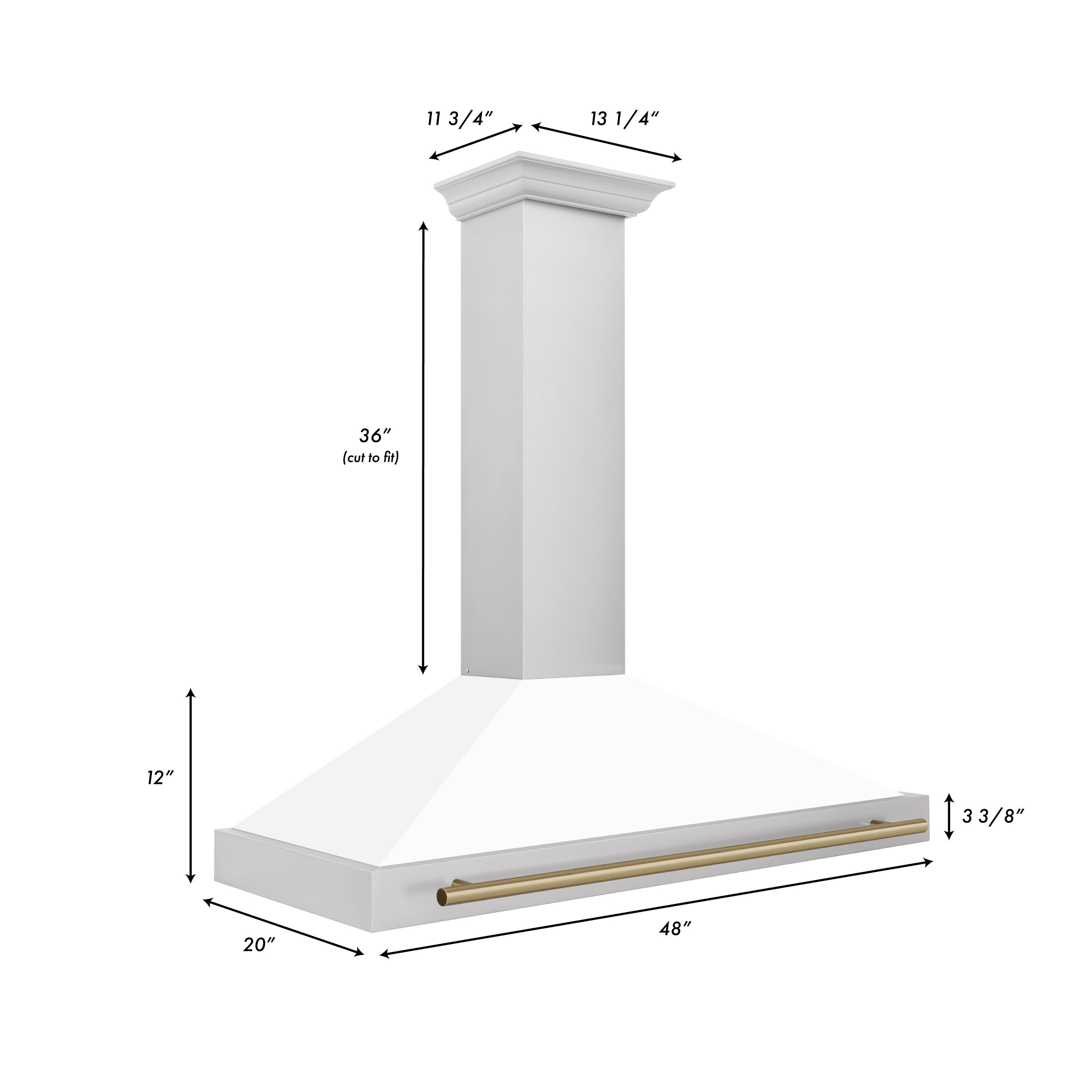 ZLINE 48 in. Wall Mount Range Hood Stainless Steel White Matte Shell Champagne Bronze Handle KB4STZ-WM48-CB