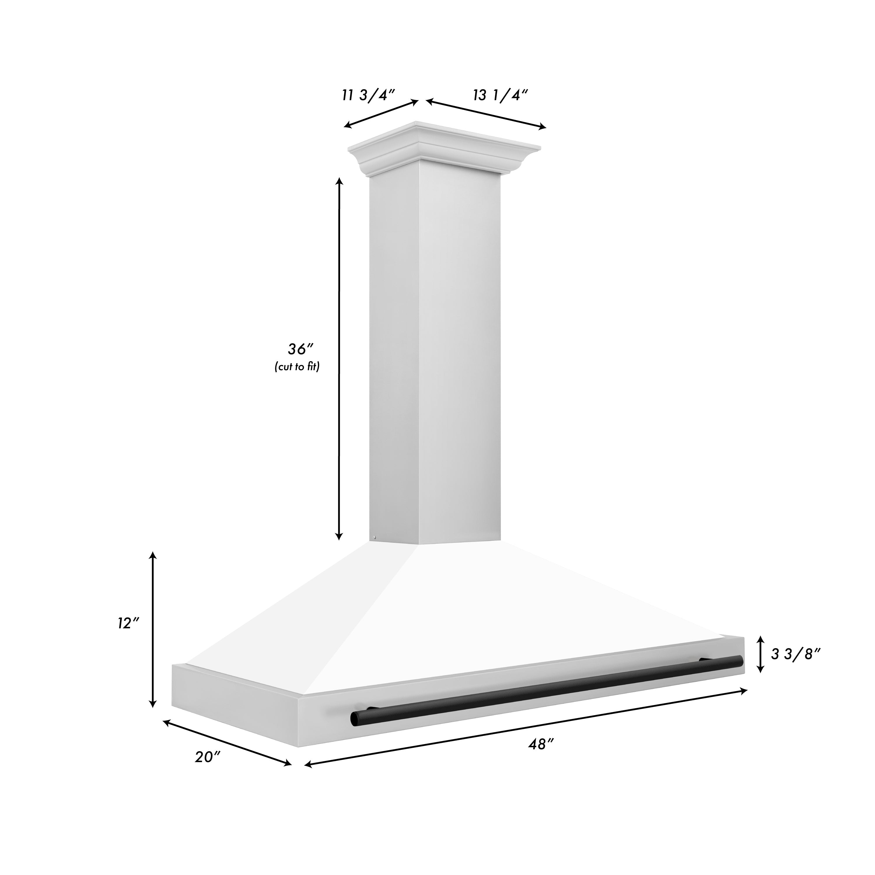 ZLINE 48 in. Wall Mount Range Hood Stainless Steel White Matte Shell Matte Black Handle KB4STZ-WM48-MB