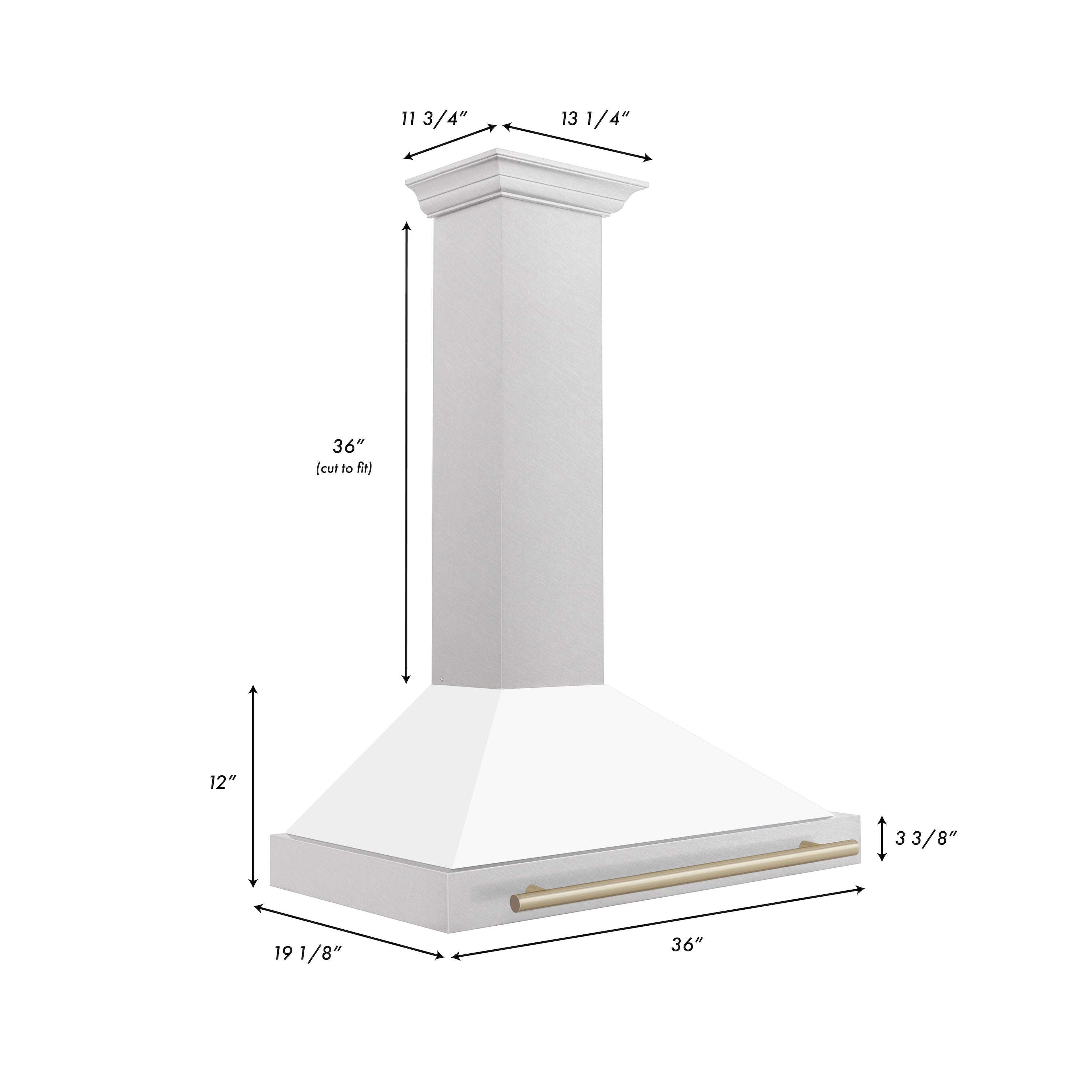 ZLINE 36 in. Wall Mount Range Hood Convertible Satin Stainless Steel White Matte Shell Champagne Bronze Handle (KB4SNZ-WM36-CB)